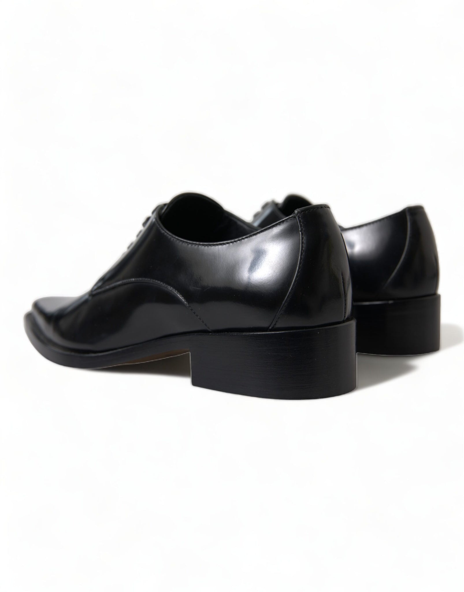 Dolce & Gabbana Black Leather Lace Up Formal Flats Shoes