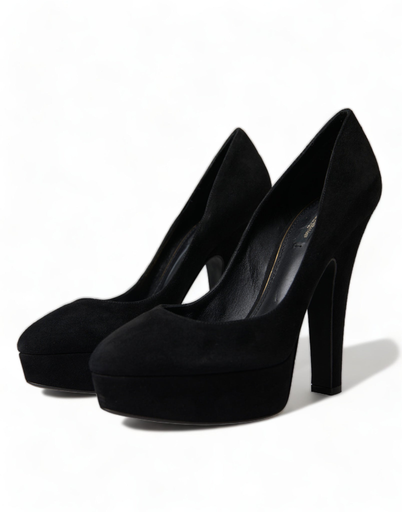 Dolce & Gabbana Black Suede Leather Platform Heel Pumps Shoes