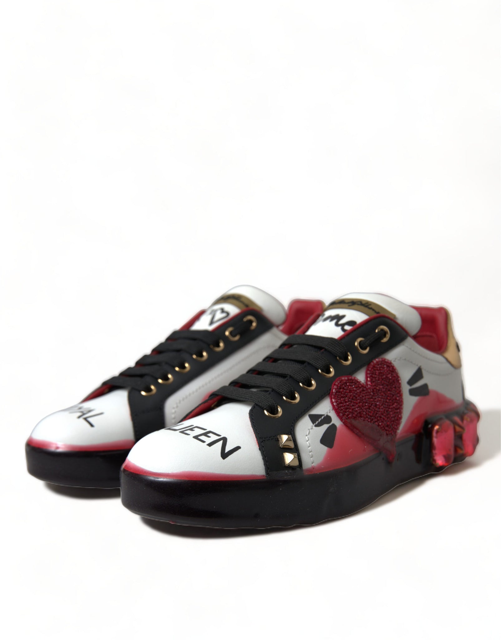 Dolce & Gabbana White Red Crystals Portofino Sneakers Women Shoes