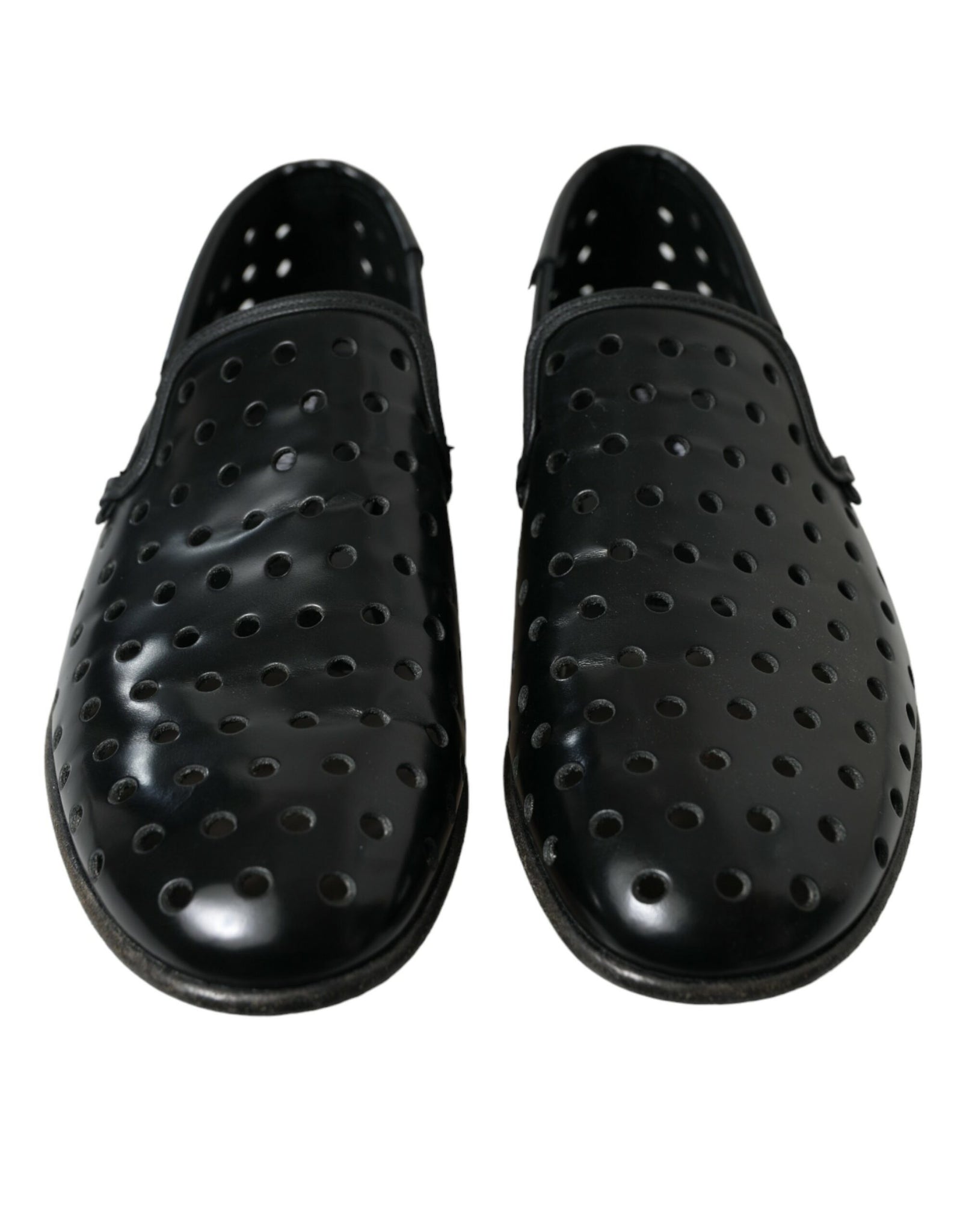 Dolce & Gabbana Black Leather Perforated Loafers Shoes