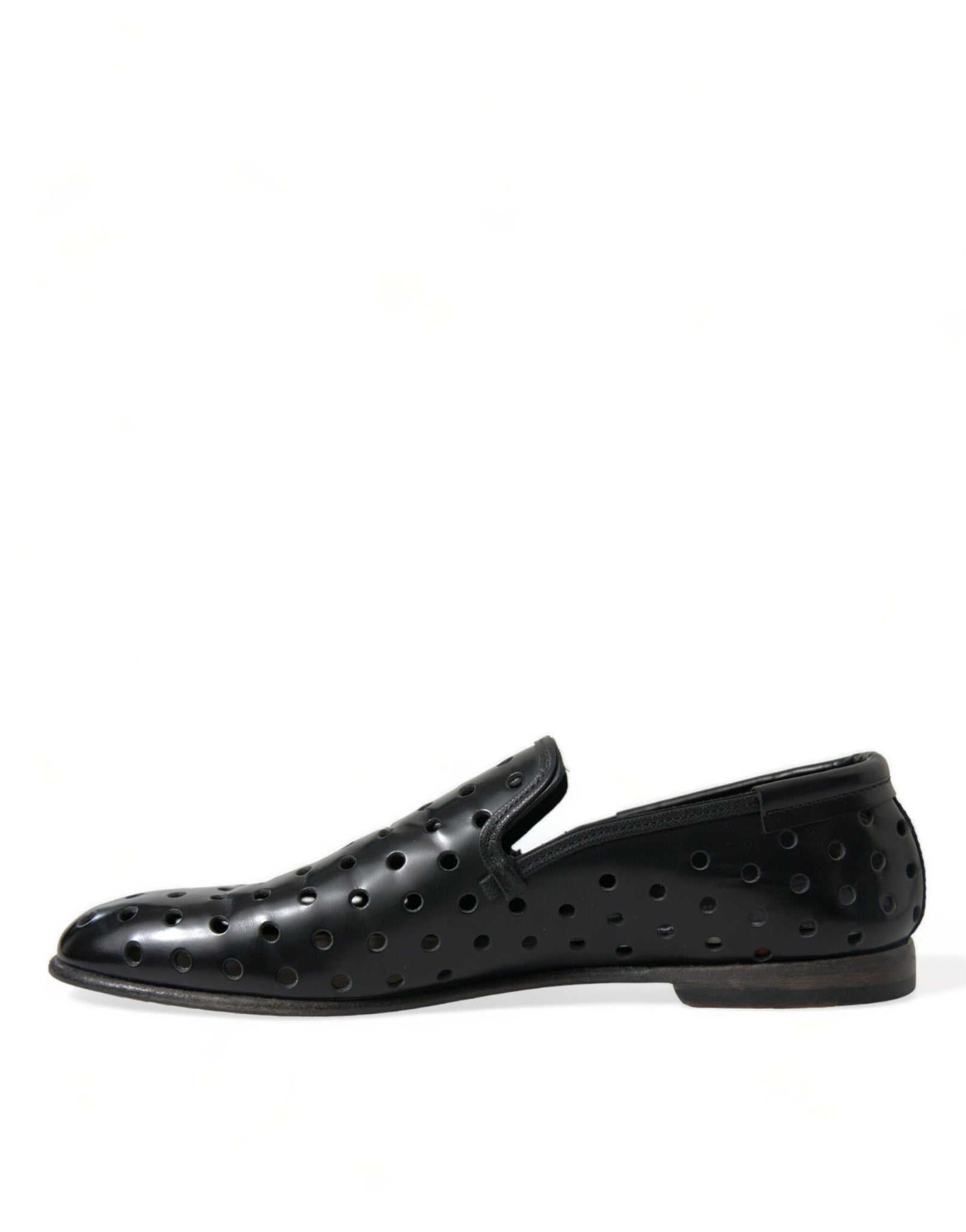 Dolce & Gabbana Black Leather Perforated Loafers Shoes