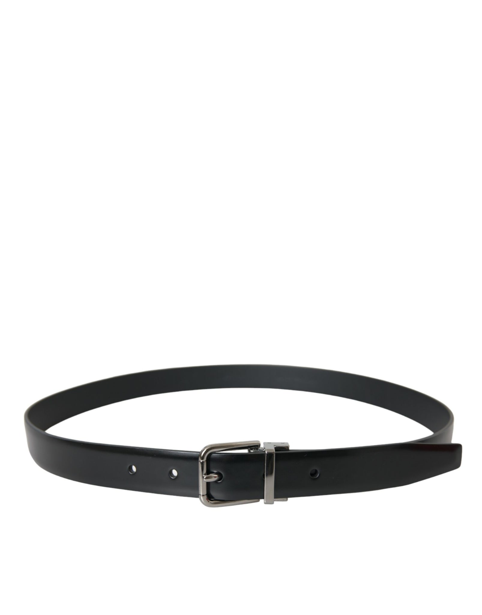 Dolce & Gabbana Black Leather Silver Metal Buckle Belt Men