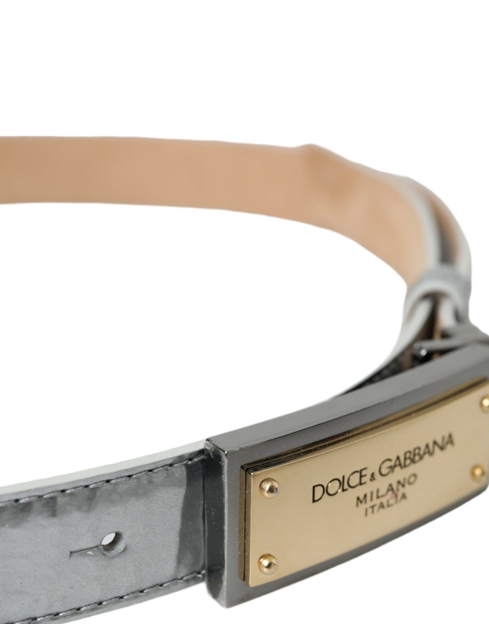 Dolce & Gabbana Silver Leather Metal Logo Buckle Belt Men