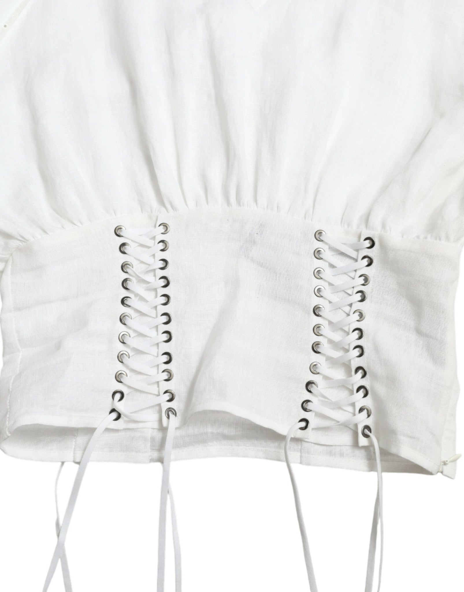 Dolce & Gabbana White Cotton Corset Cropped Long Sleeves Top