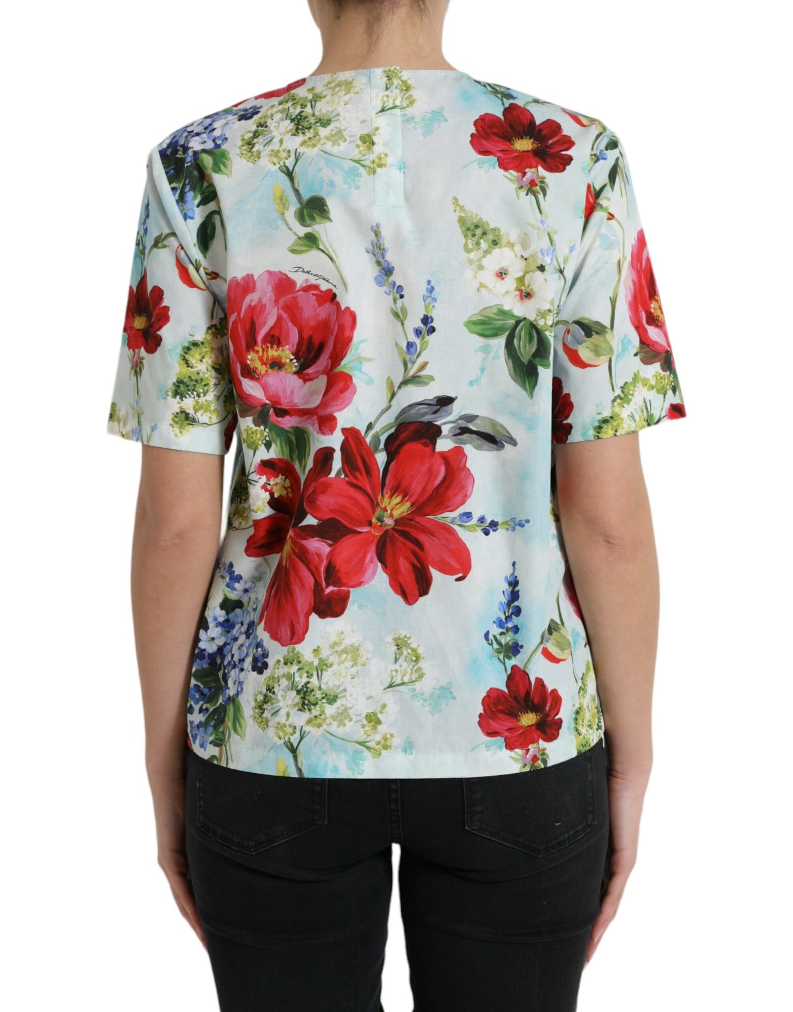 Dolce & Gabbana Multicolor Floral Cotton Round Neck Blouse Top