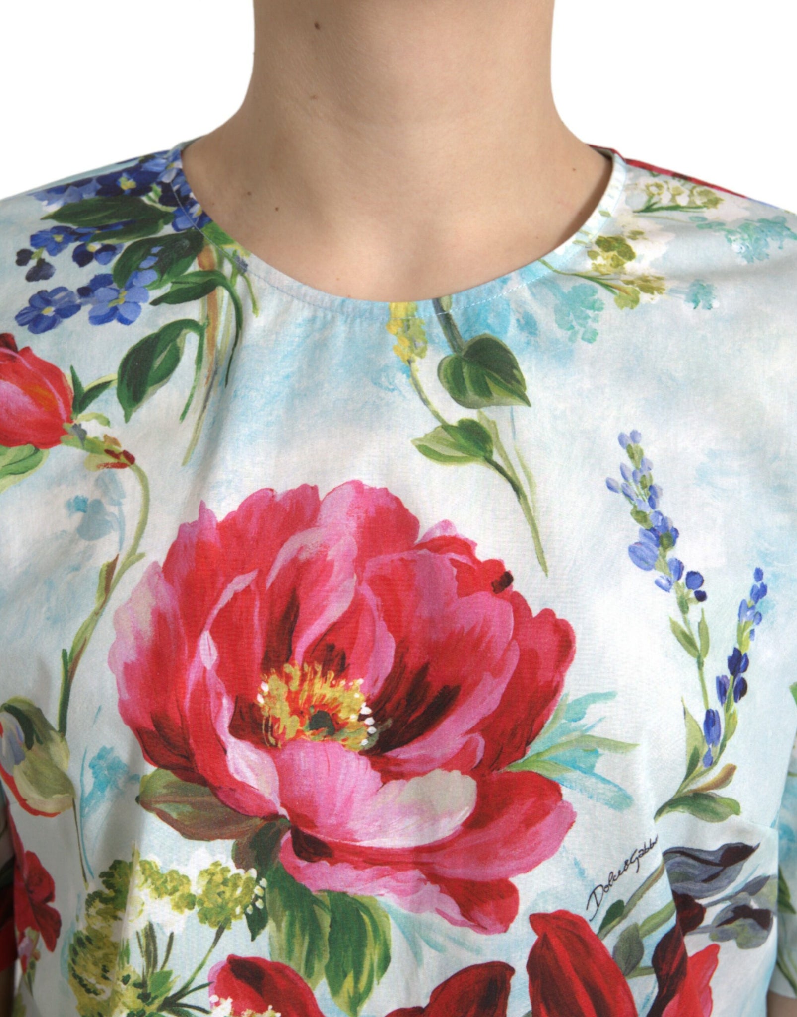 Dolce & Gabbana Multicolor Floral Cotton Round Neck Blouse Top