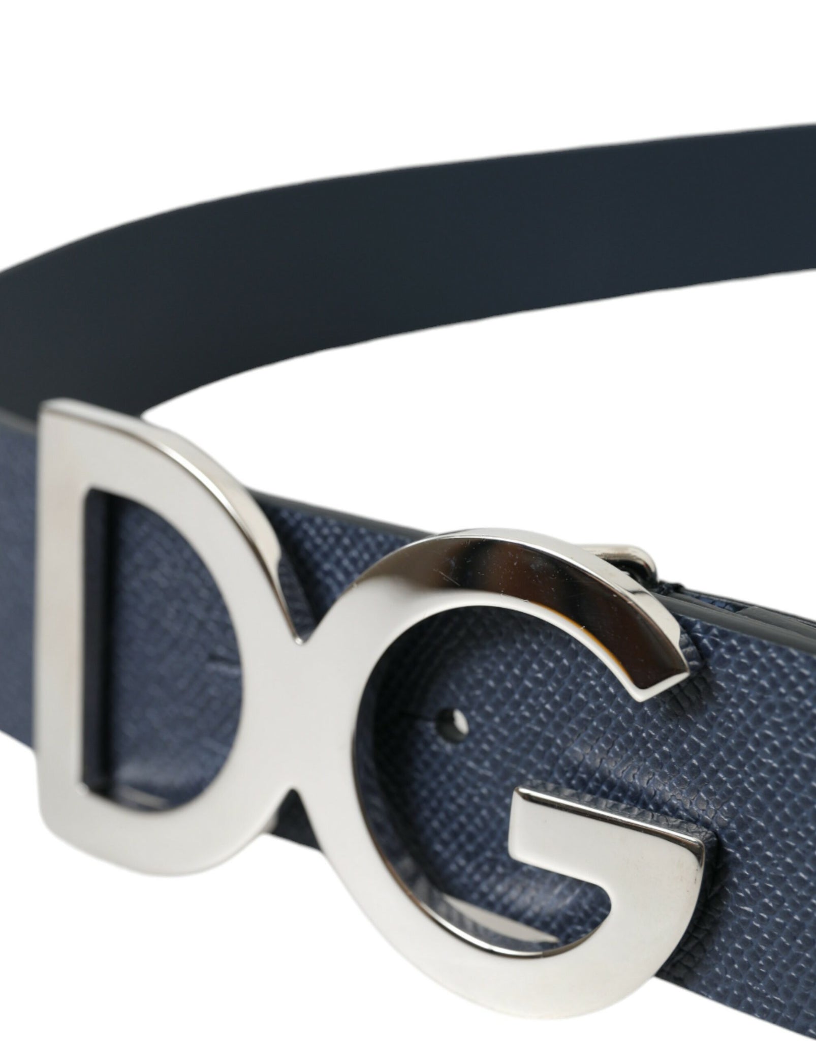 Dolce & Gabbana Blue Leather Silver Logo Metal Buckle Belt