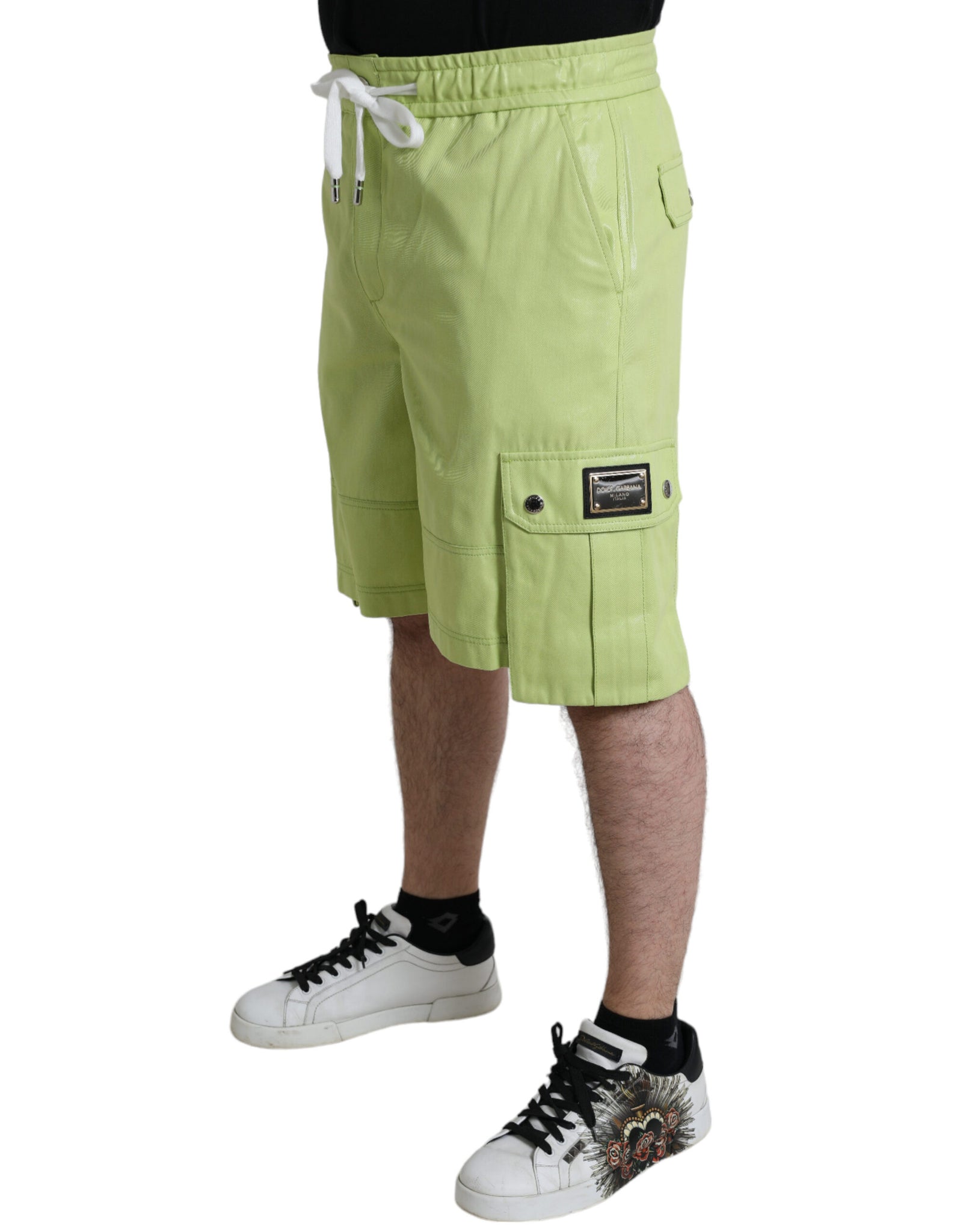 Dolce & Gabbana Light Green Cotton Men Cargo Bermuda Shorts