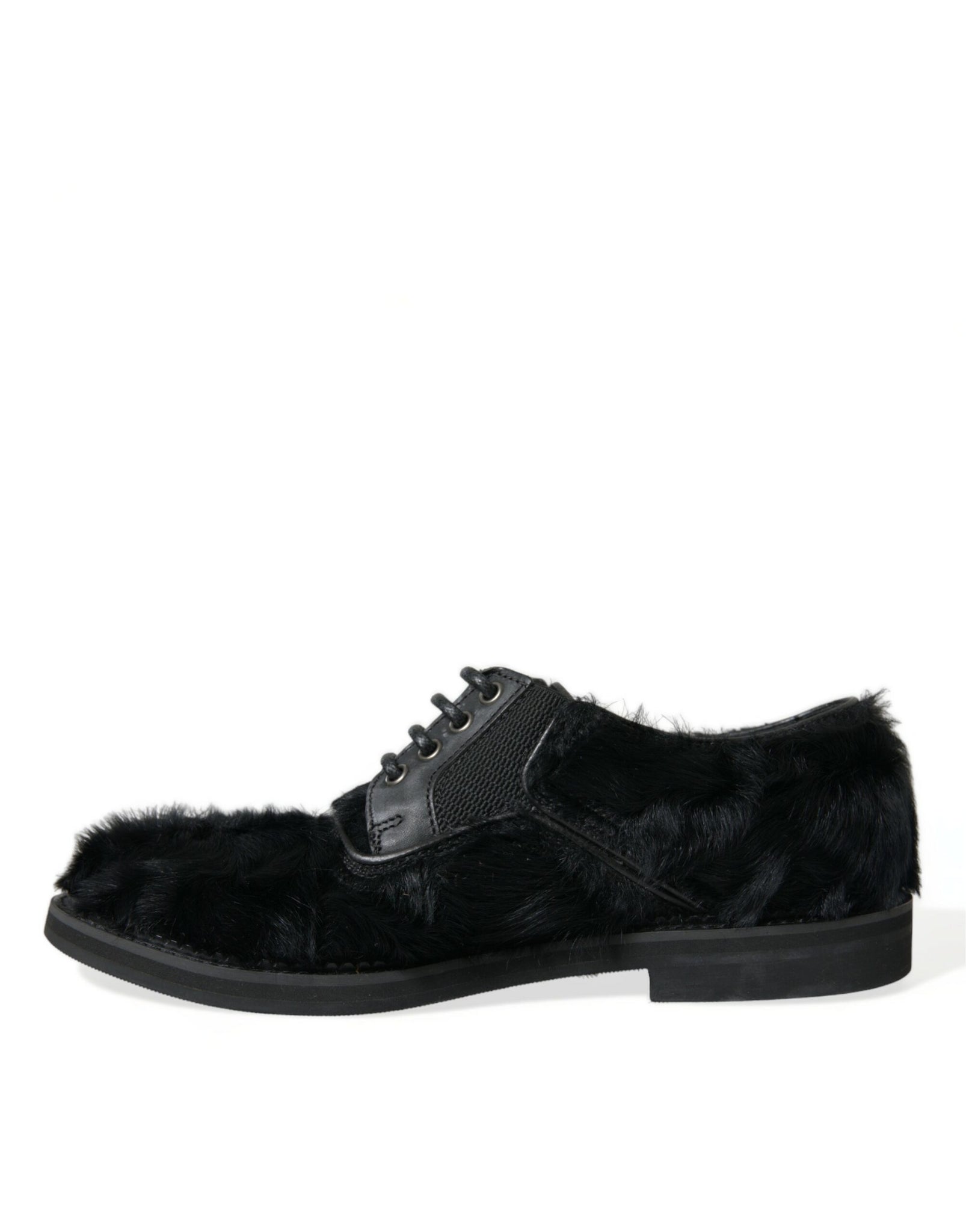 Dolce & Gabbana Black Fur Leather Lace Up Derby Dress Shoes