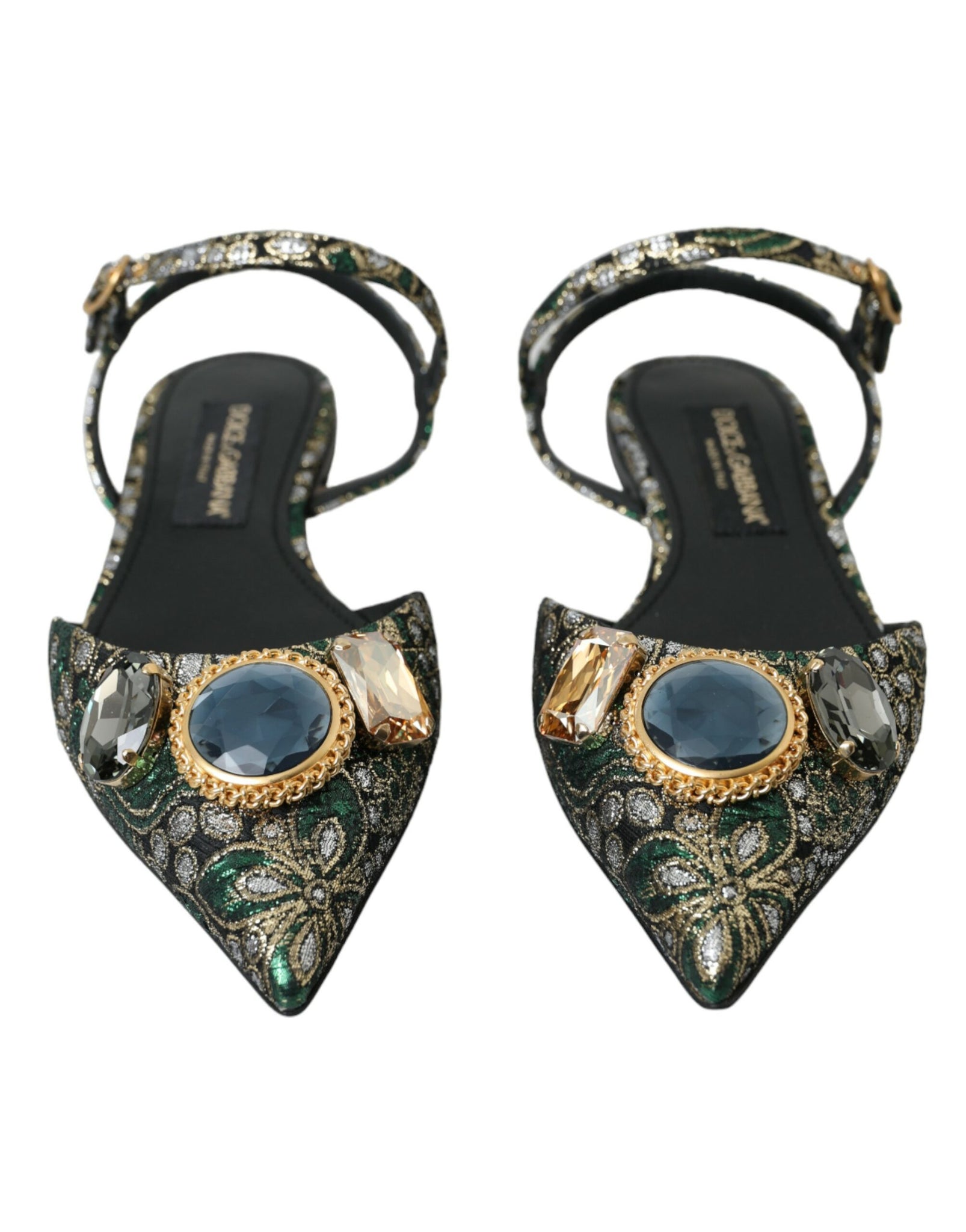 Dolce & Gabbana Multicolor Jacquard Crystal Slingback Sandals Shoes