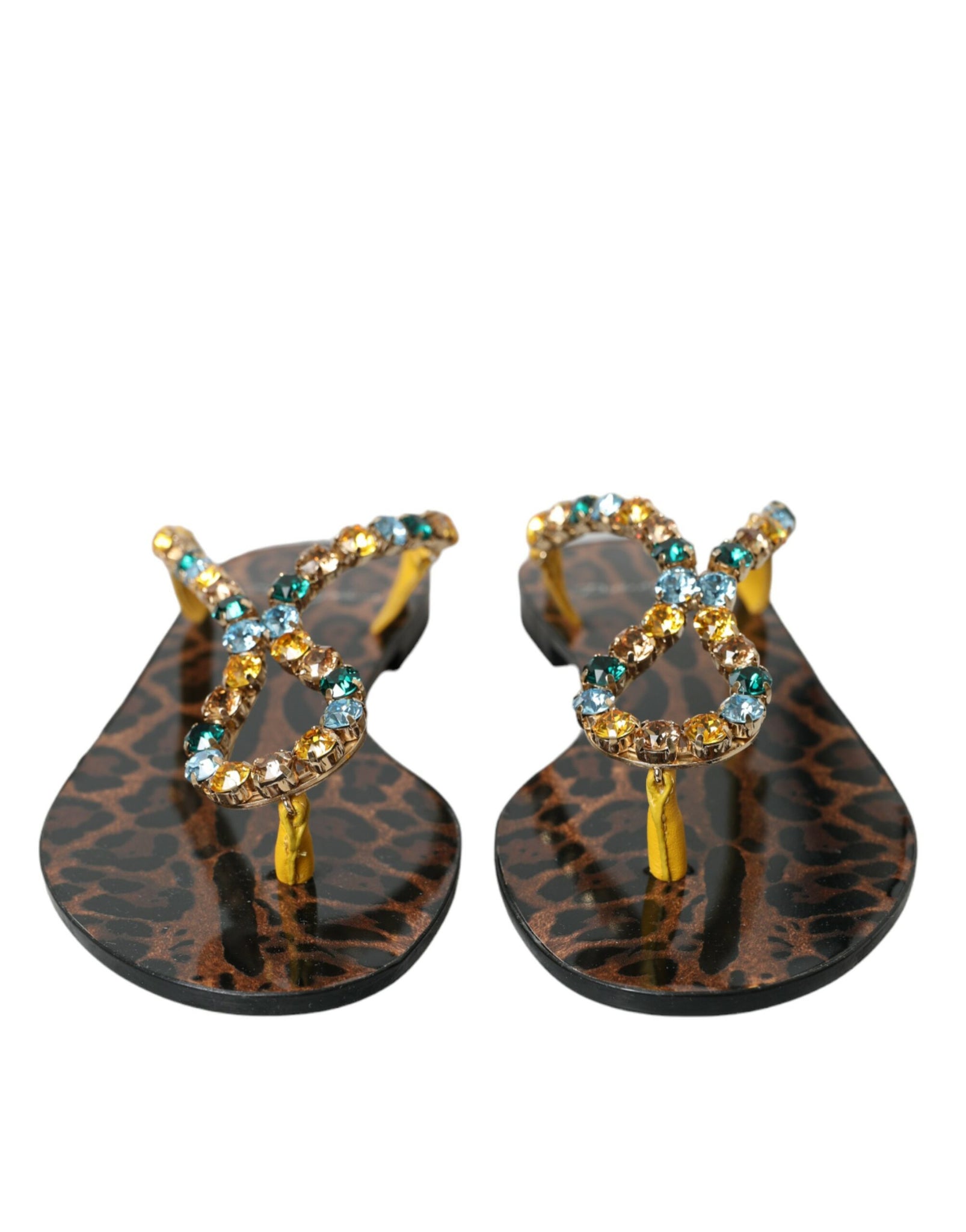 Dolce & Gabbana Mustard Crystal Calf Leather Beachwear Shoes