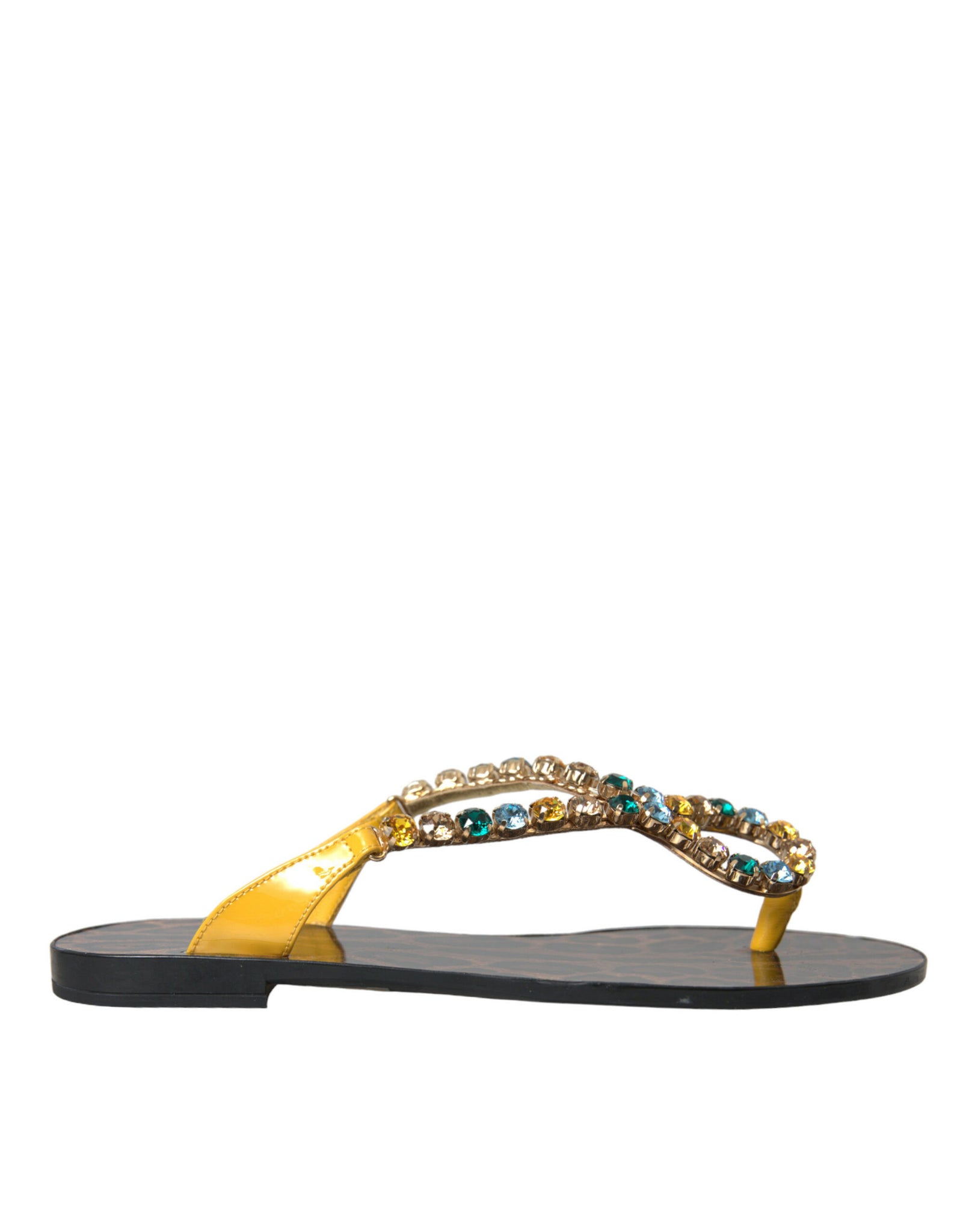 Dolce & Gabbana Mustard Crystal Calf Leather Beachwear Shoes