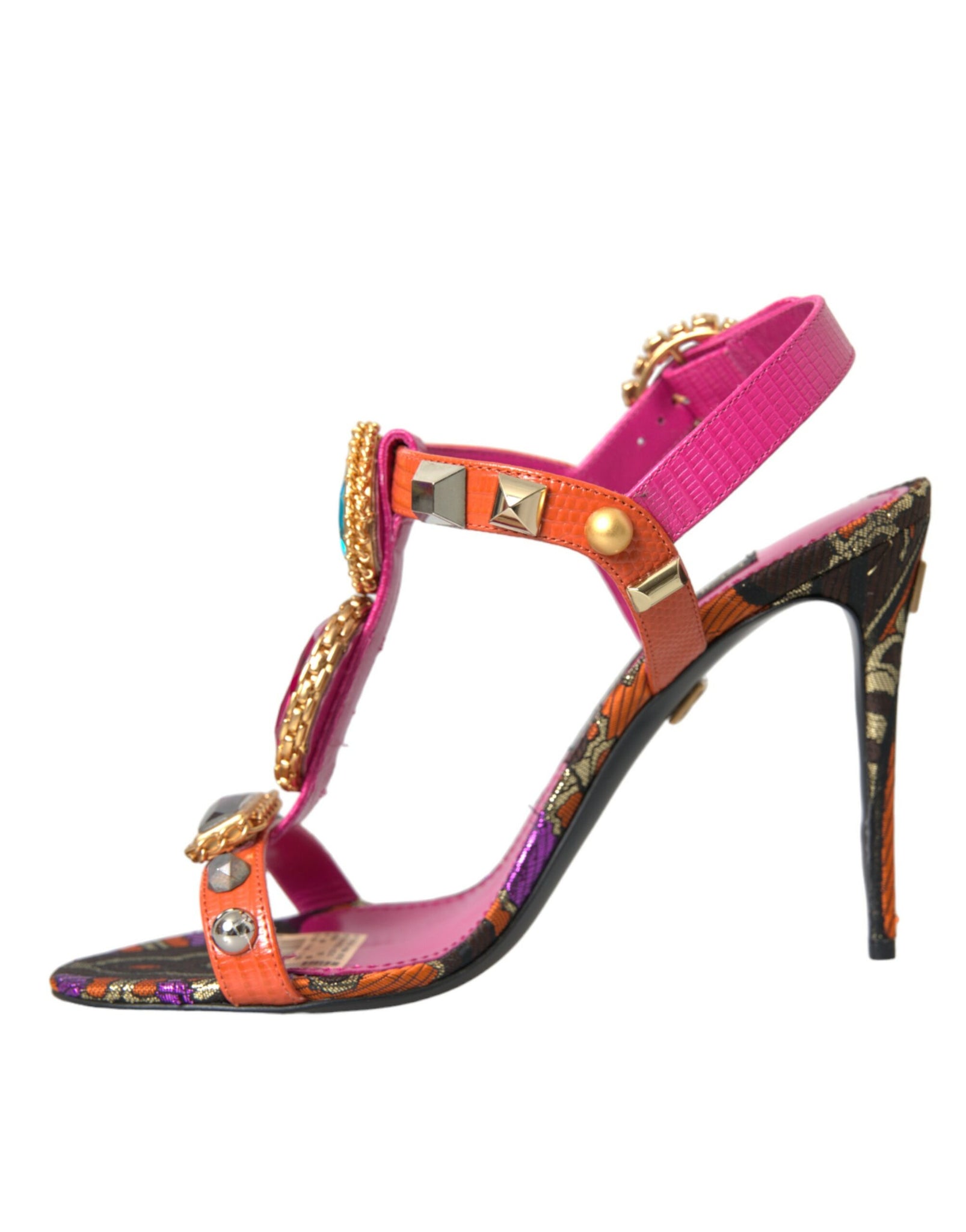 Dolce & Gabbana Pink Jacquard Crystals Sandals Heels Shoes