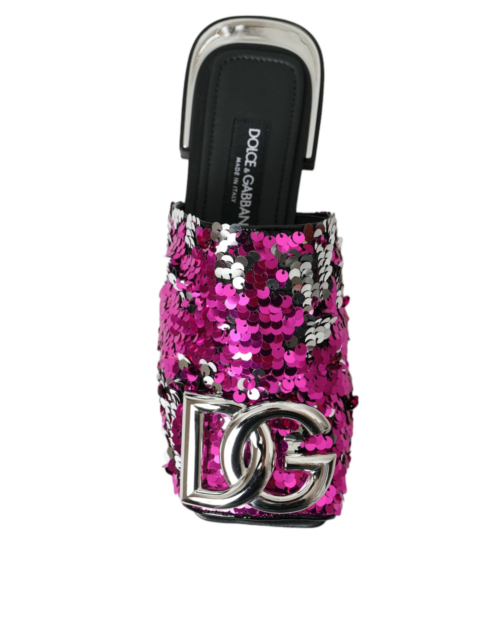 Dolce & Gabbana Fuchsia Sequin Logo Slides Sandals Shoes