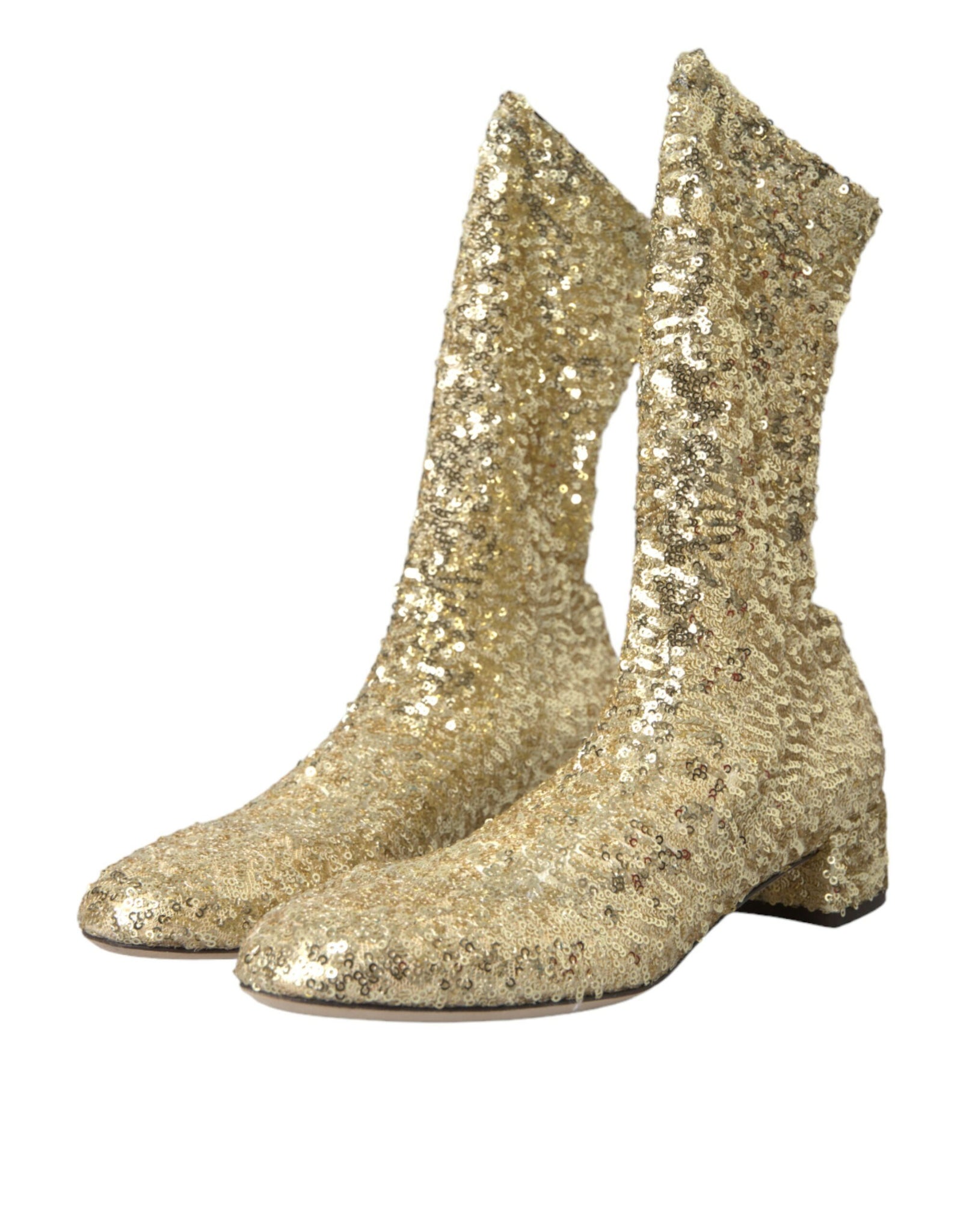 Dolce & Gabbana Gold Sequined Short Boots Stretch Shoes