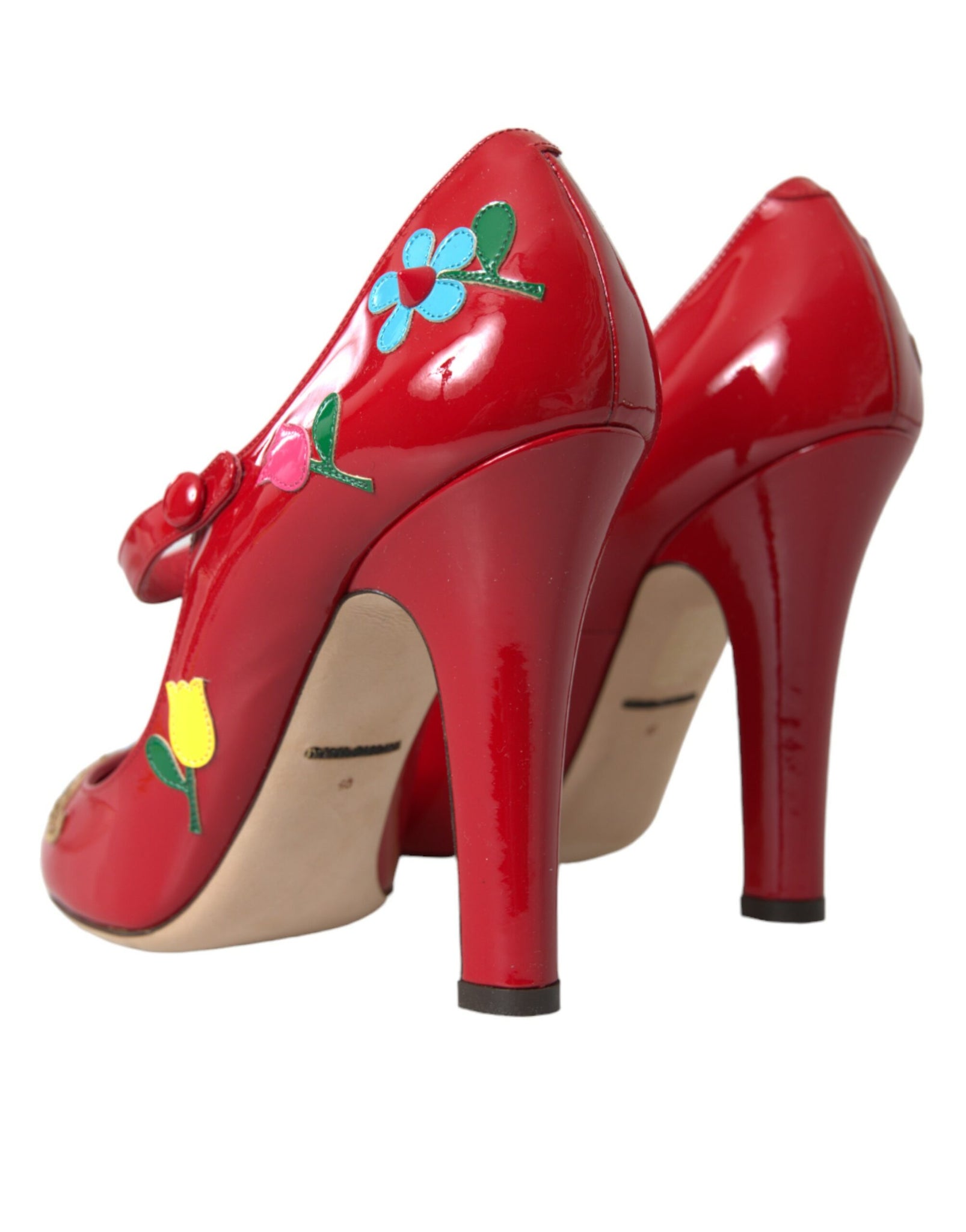 Dolce & Gabbana Red Leather Embellished Mary Jane Pumps Heels Shoes