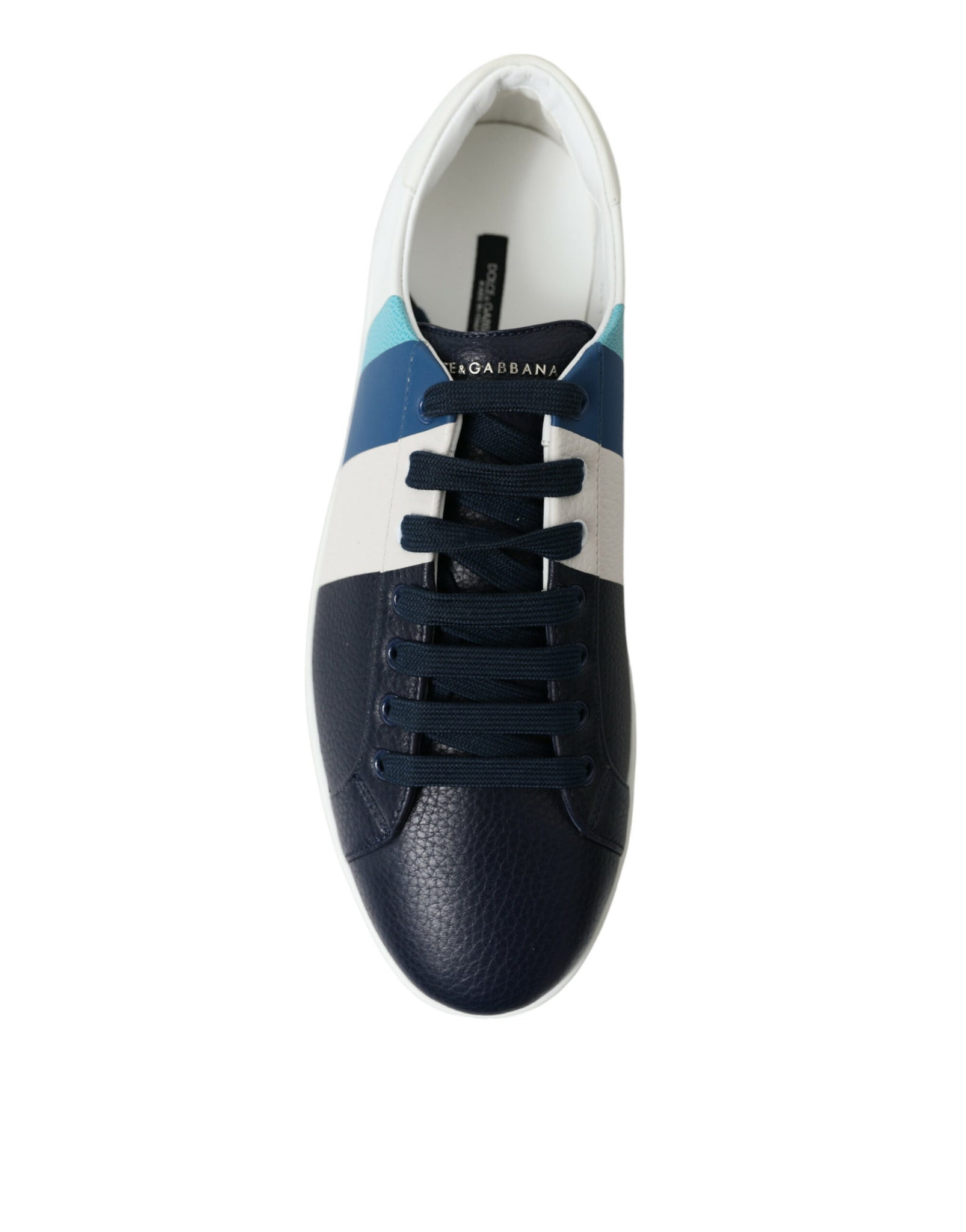 Dolce & Gabbana White Blue Leather Low Top Sneakers Shoes