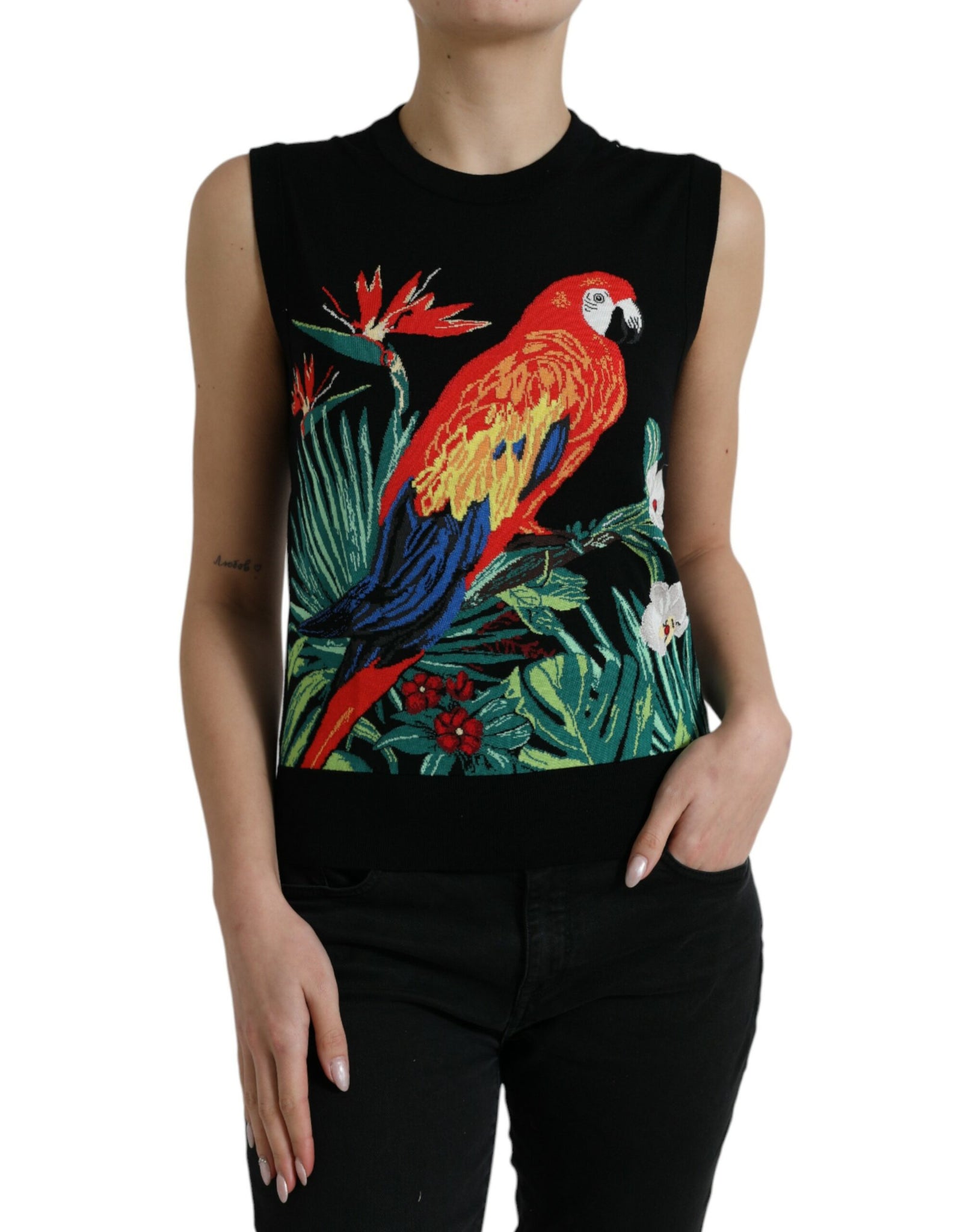 Dolce & Gabbana Black Jungle Crew Neck Sleeveless Tank Top