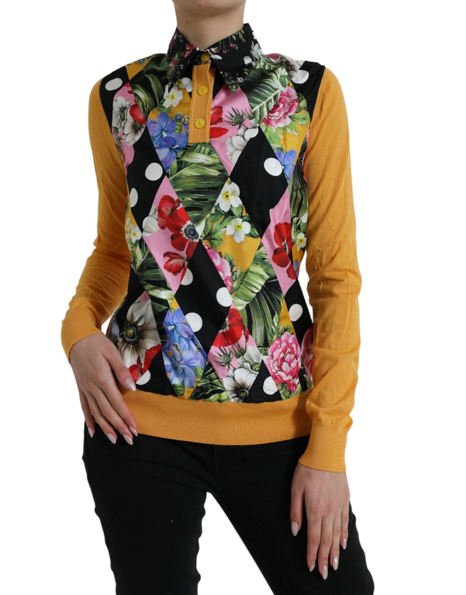 Dolce & Gabbana Multicolor Patchwork Cashmere Henley Sweater