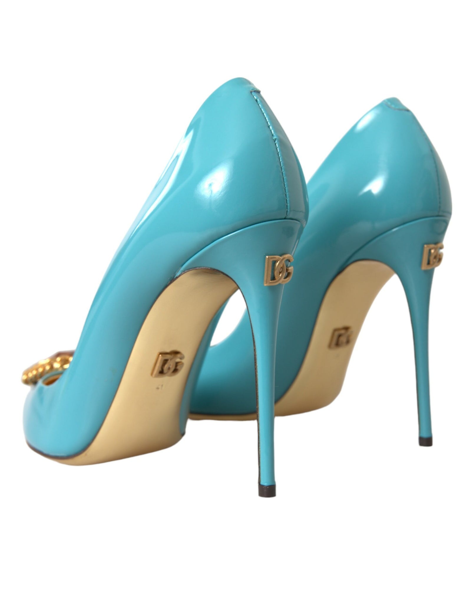 Dolce & Gabbana Blue Gold Leather Crystals Heels Pumps Shoes