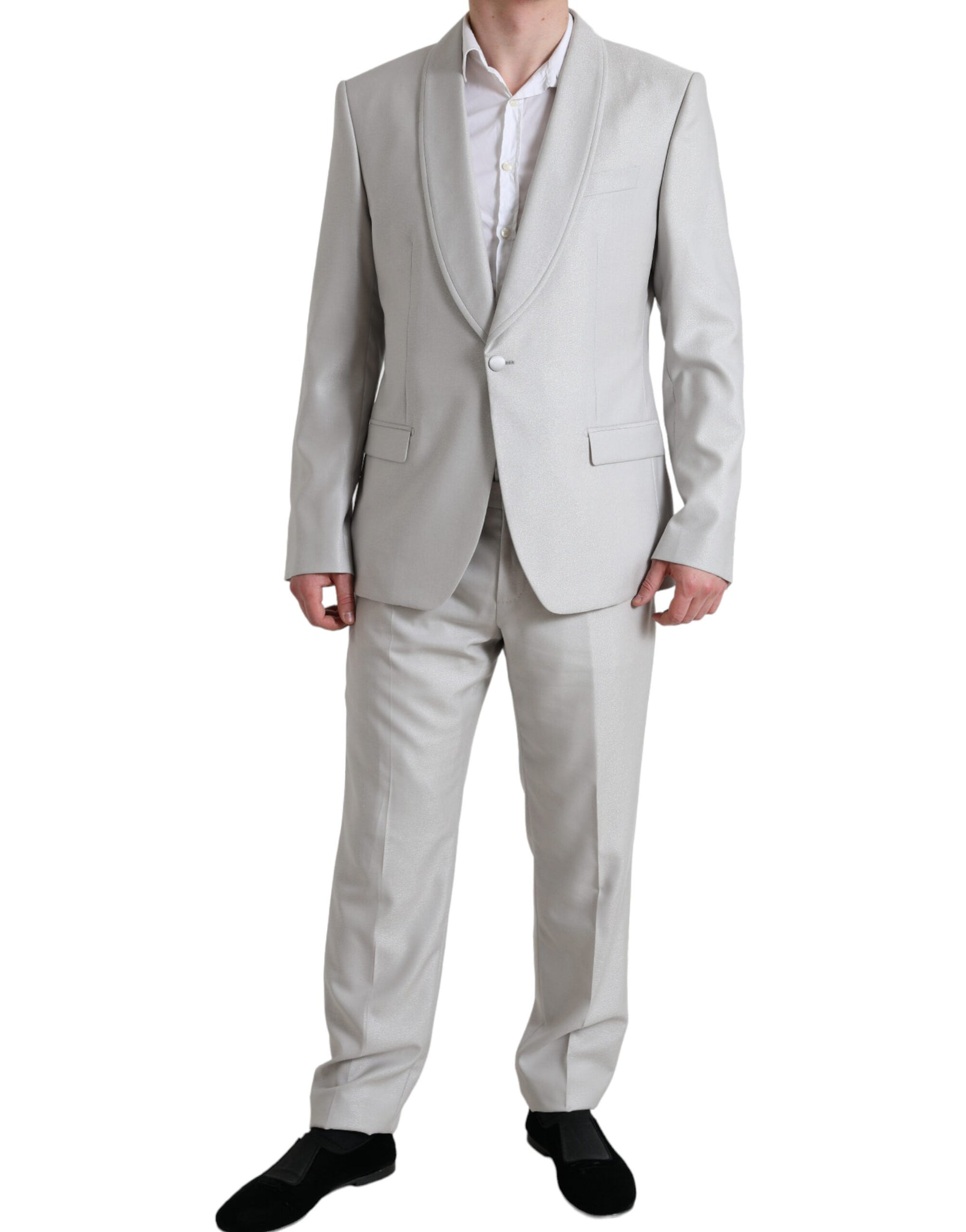 Dolce & Gabbana Silver Wool Silk 2 Piece Slim Fit Suit