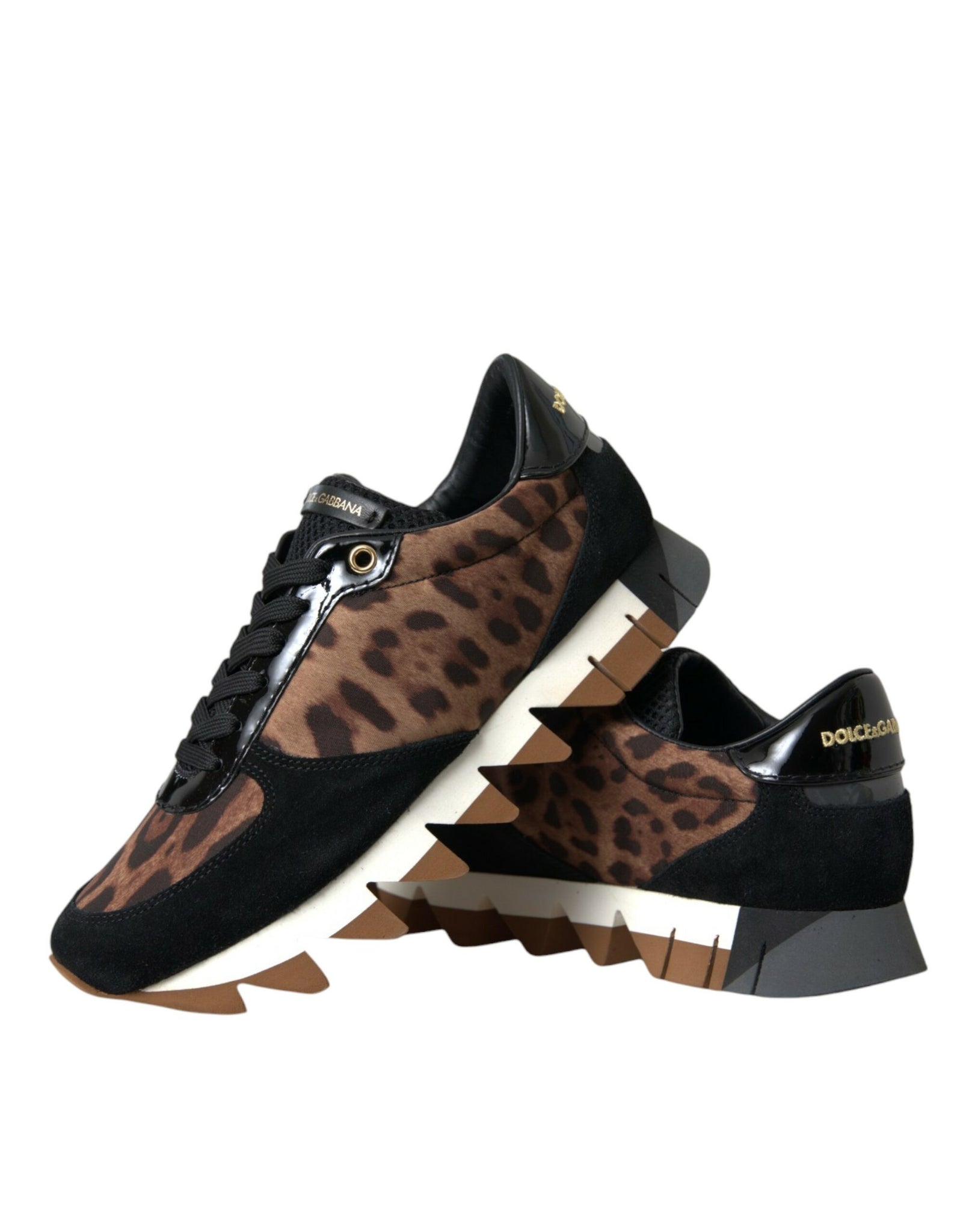 Dolce & Gabbana Black Brown Leopard Low Top Leather Sneaker Shoes