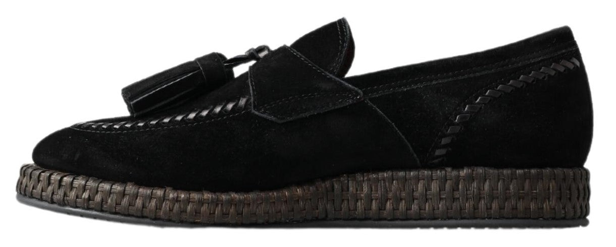 Dolce & Gabbana Black Suede Leather Casual Espadrille Shoes