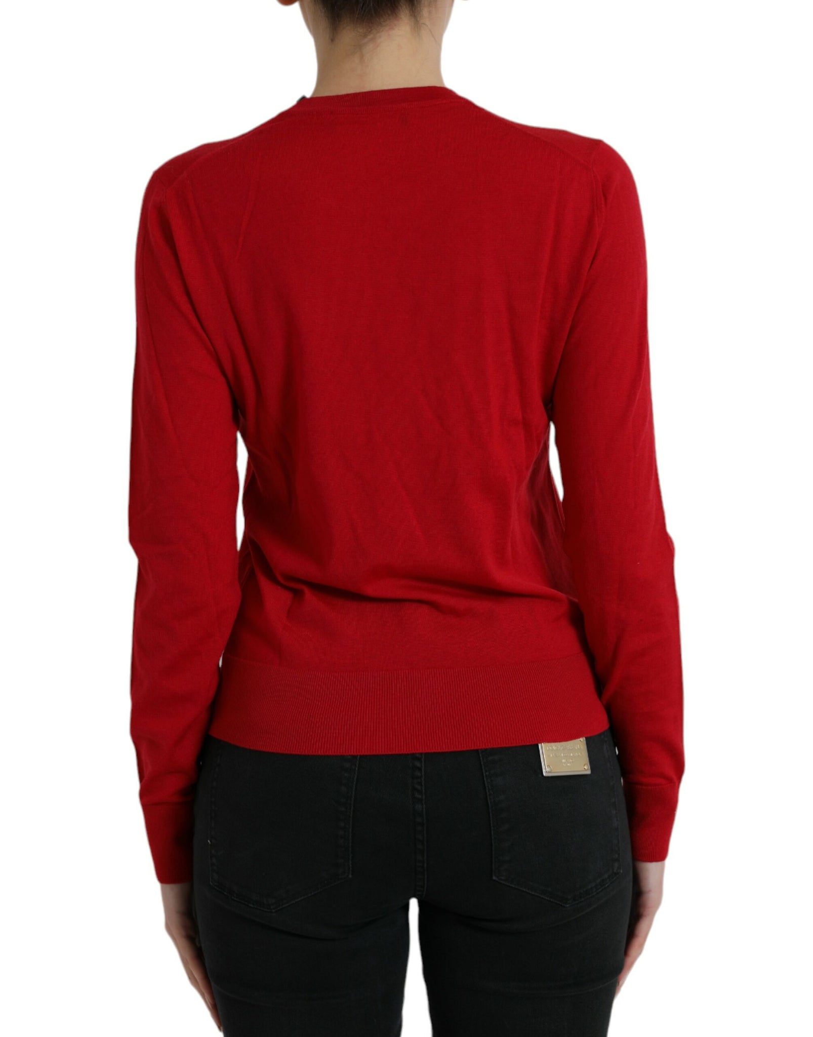 Dolce & Gabbana Red Wool Knitted Crew Neck Pullover Sweater