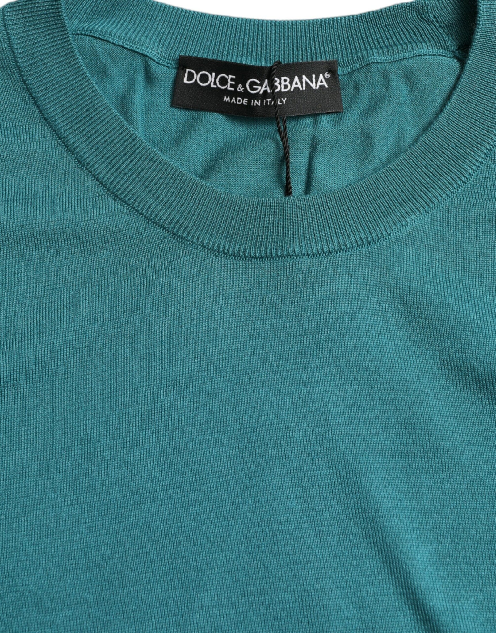 Dolce & Gabbana Blue Silk Crew Neck Pullover Sweater