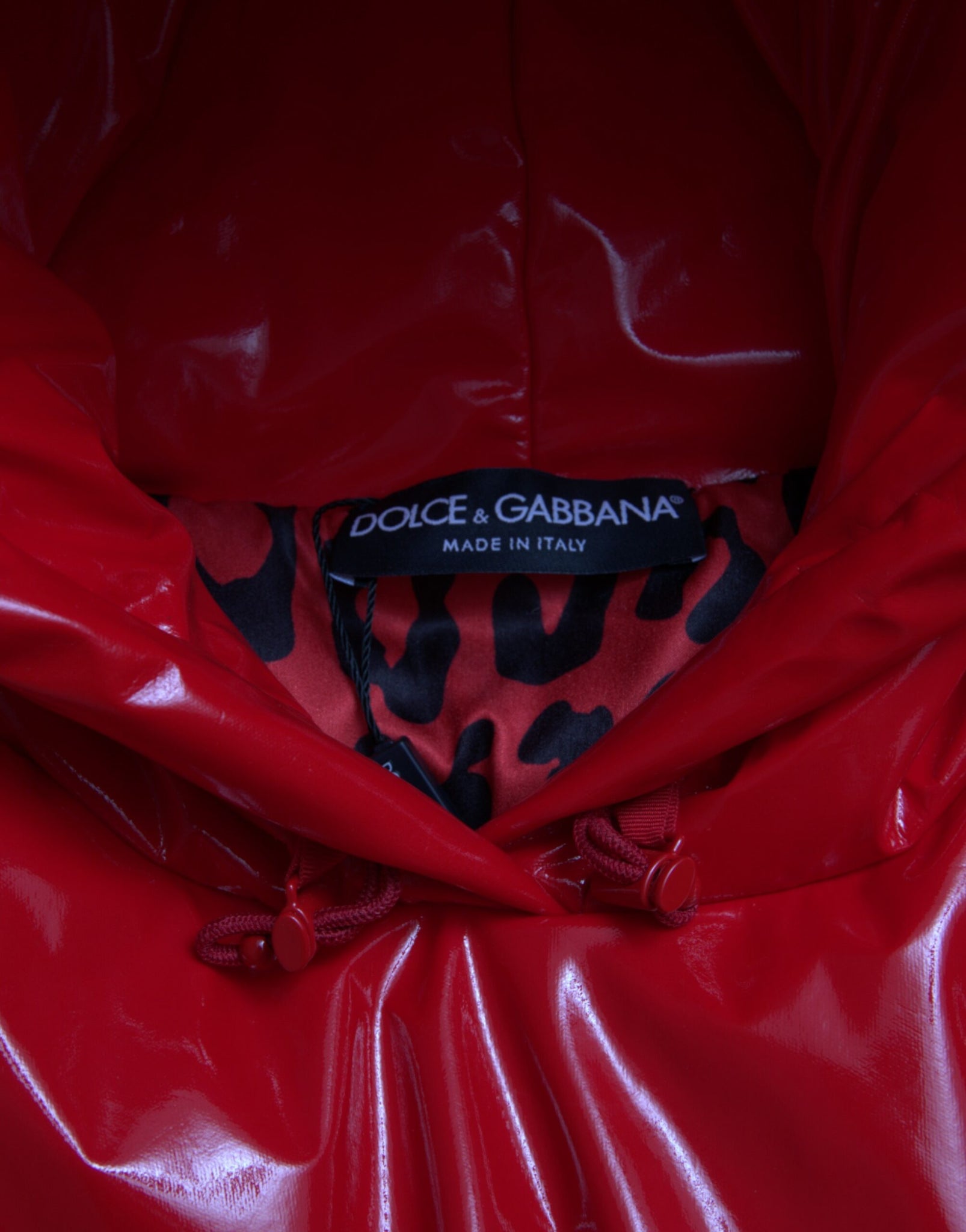 Dolce & Gabbana Shiny Red Hooded Cropped Short Coat Jacket