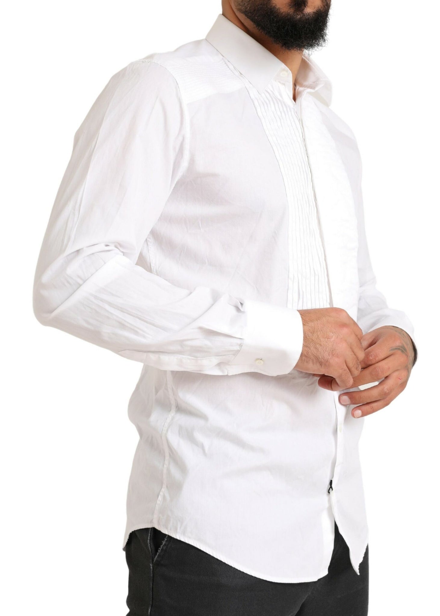 Dolce & Gabbana White GOLD Formal Cotton Tuxedo Dress Shirt