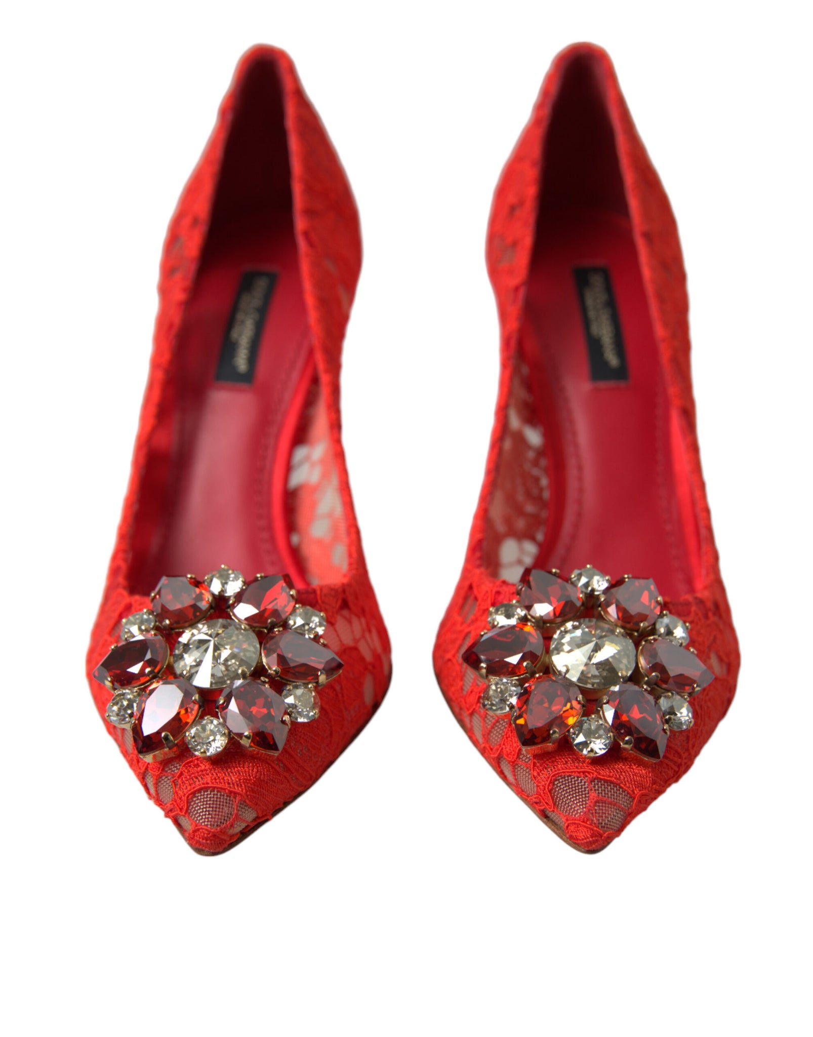 Dolce & Gabbana Red Taormina Lace Crystal Heels Pumps Shoes