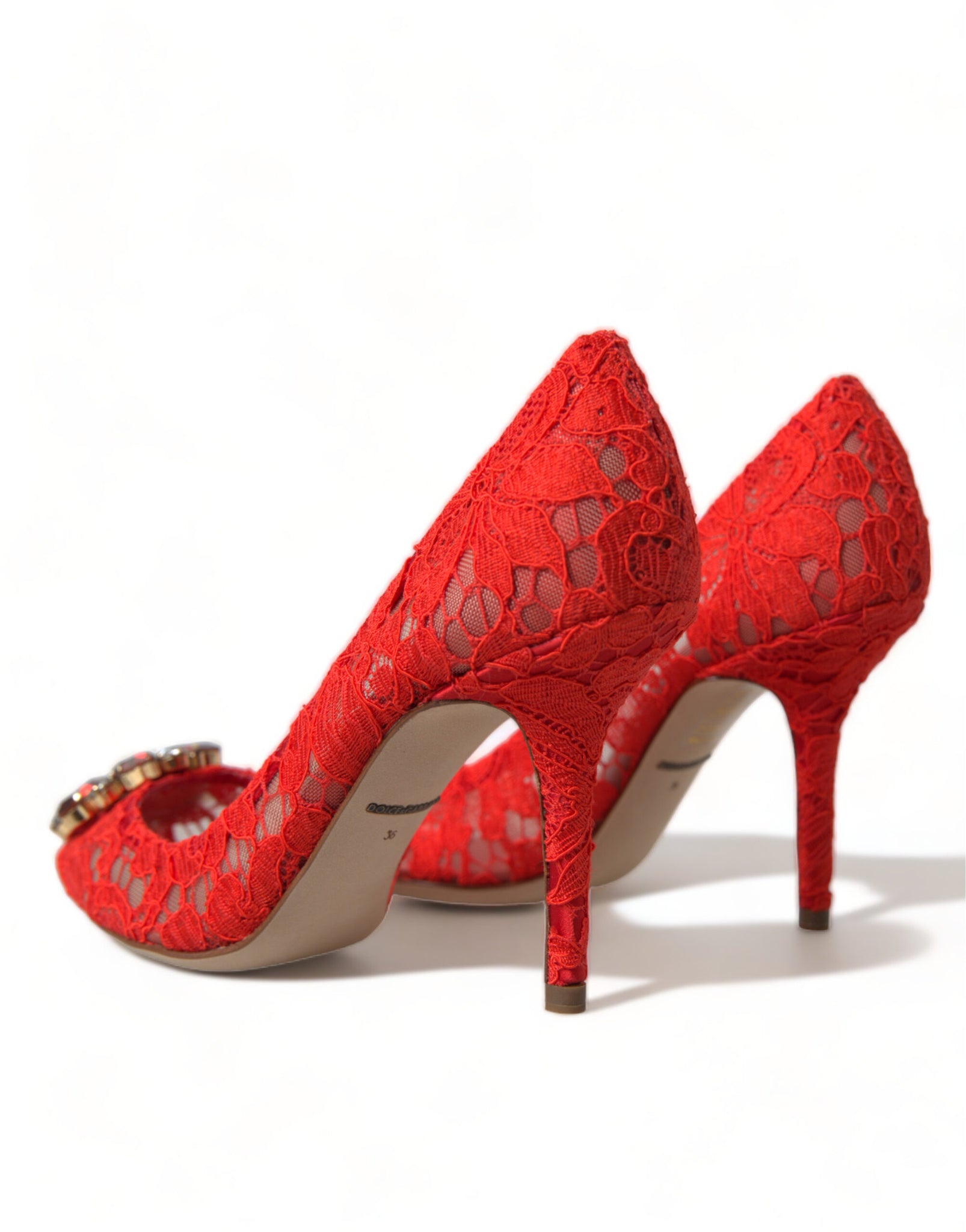 Dolce & Gabbana Red Taormina Lace Crystal Heels Pumps Shoes