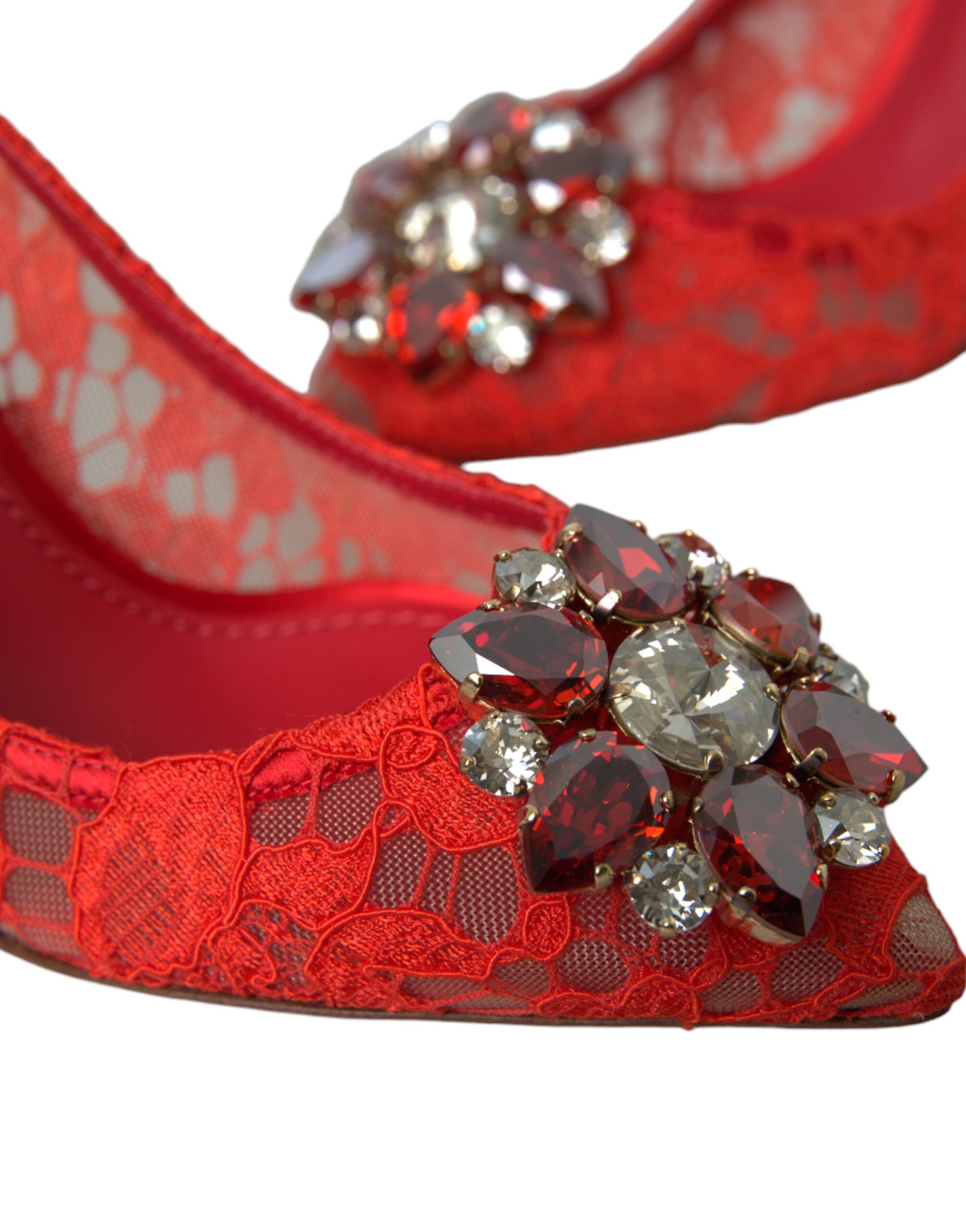 Dolce & Gabbana Red Taormina Lace Crystal Heels Pumps Shoes