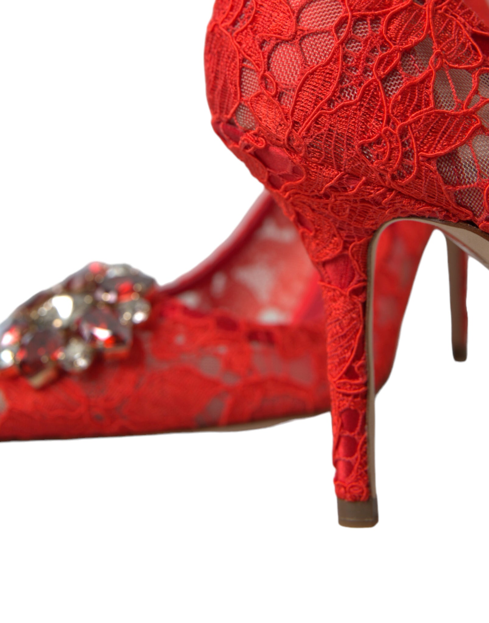 Dolce & Gabbana Red Taormina Lace Crystal Heels Pumps Shoes