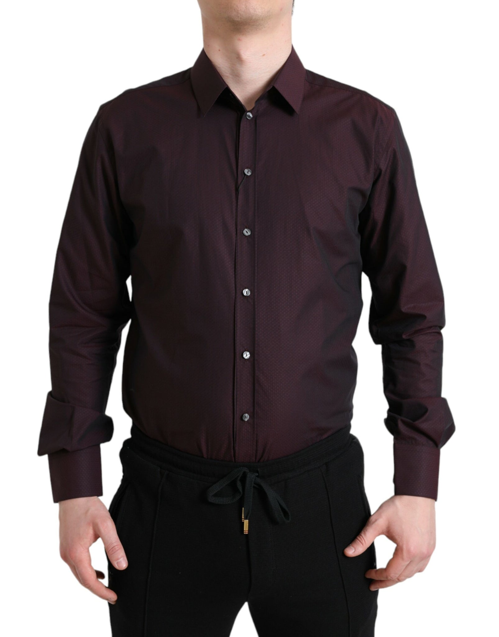 Dolce & Gabbana Maroon Jacquard Formal Dress MARTINI Shirt