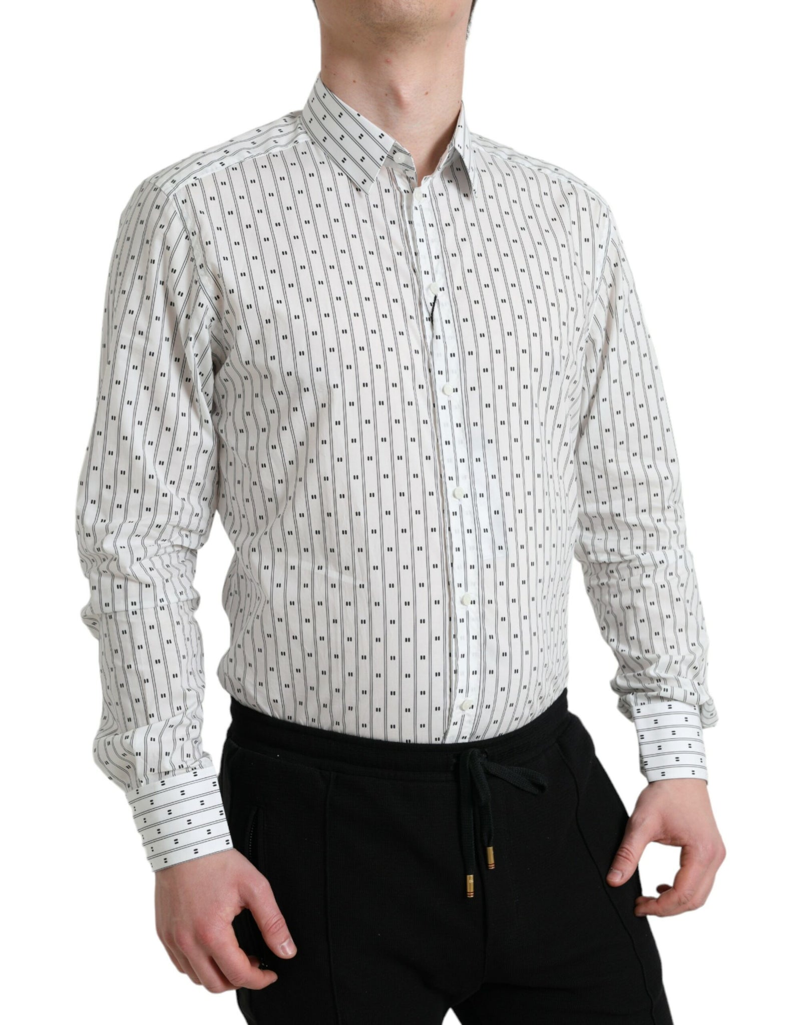 Dolce & Gabbana White Patterned Men GOLD Formal Dress Shirt