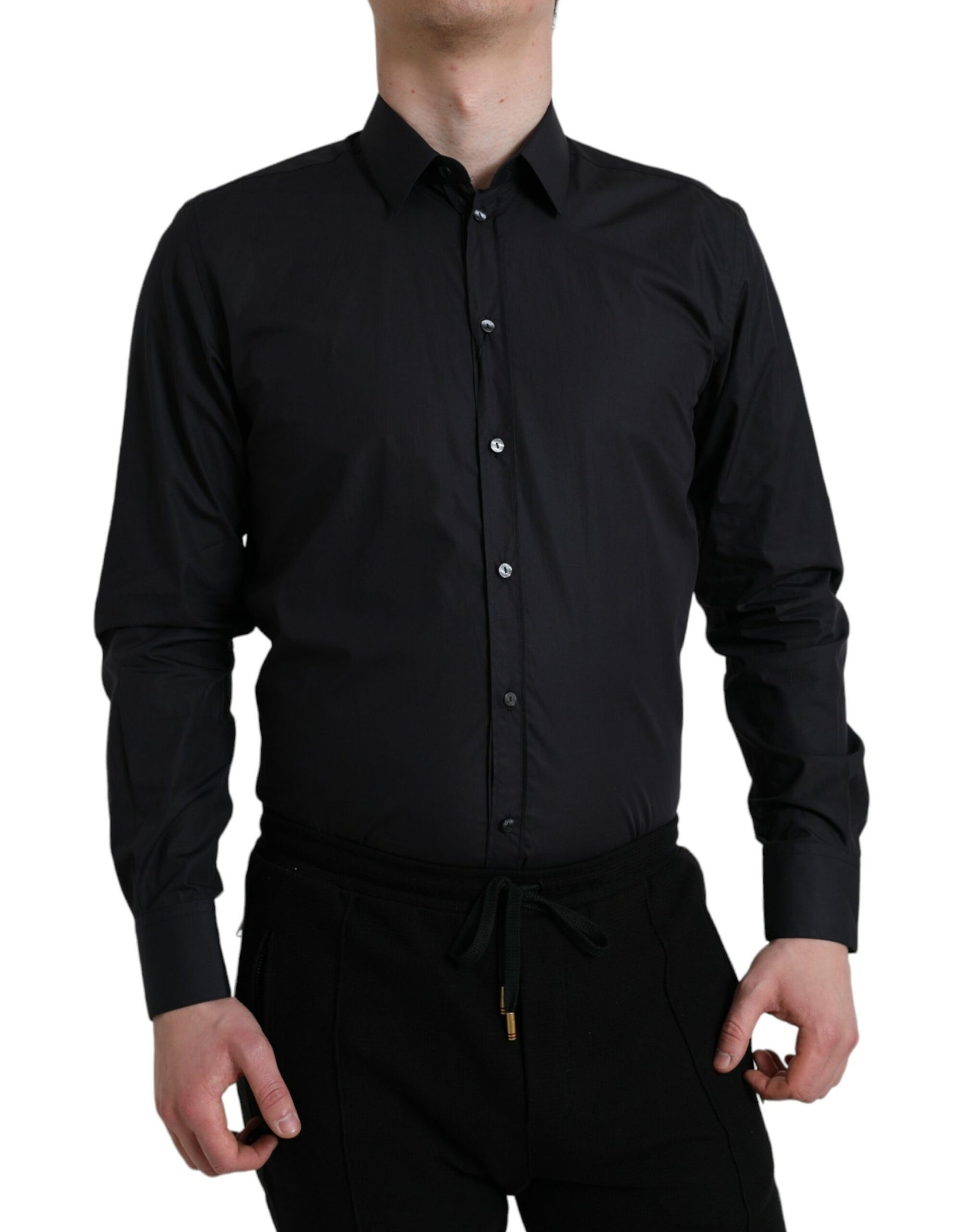 Dolce & Gabbana Navy Blue Cotton Collared Formal Dress Shirt