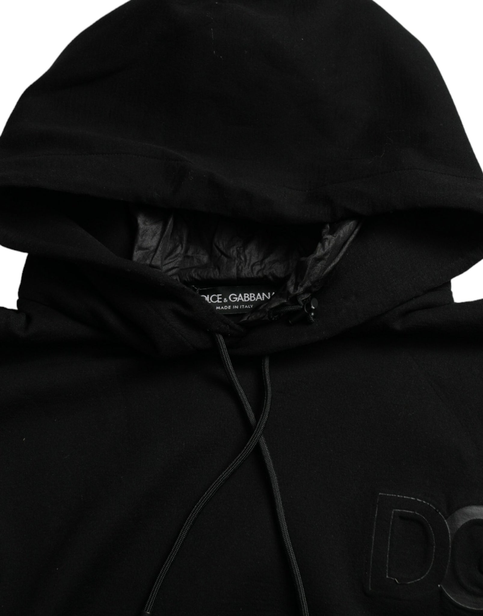 Dolce & Gabbana Black Cotton Hooded Logo Pullover Sweater