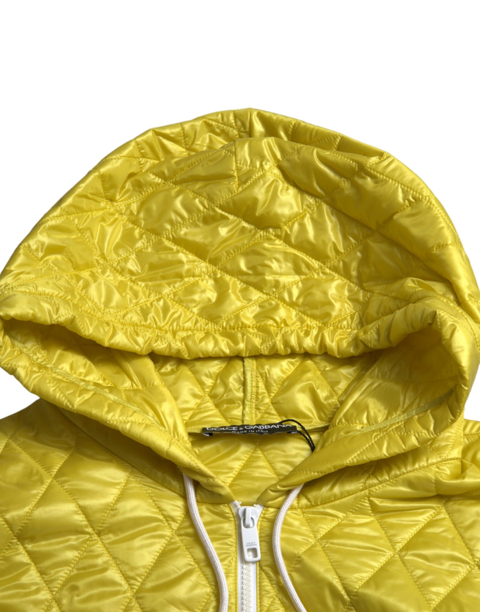 Dolce & Gabbana Yellow Nylon Quilted Hooded Pullover Jacket