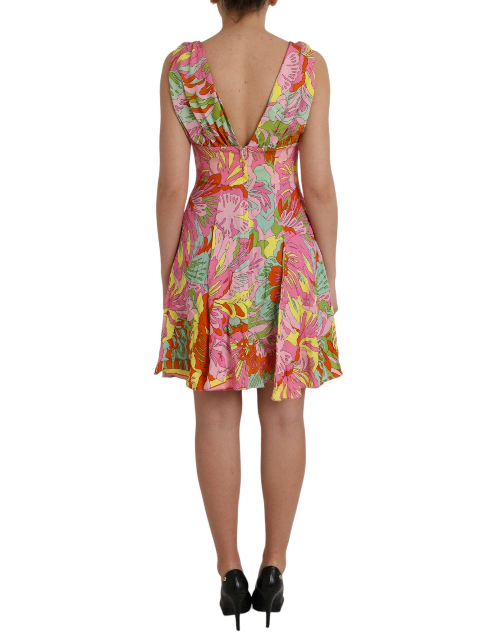 Dolce & Gabbana Multicolor Floral Silk Chiffon V-neck Dress