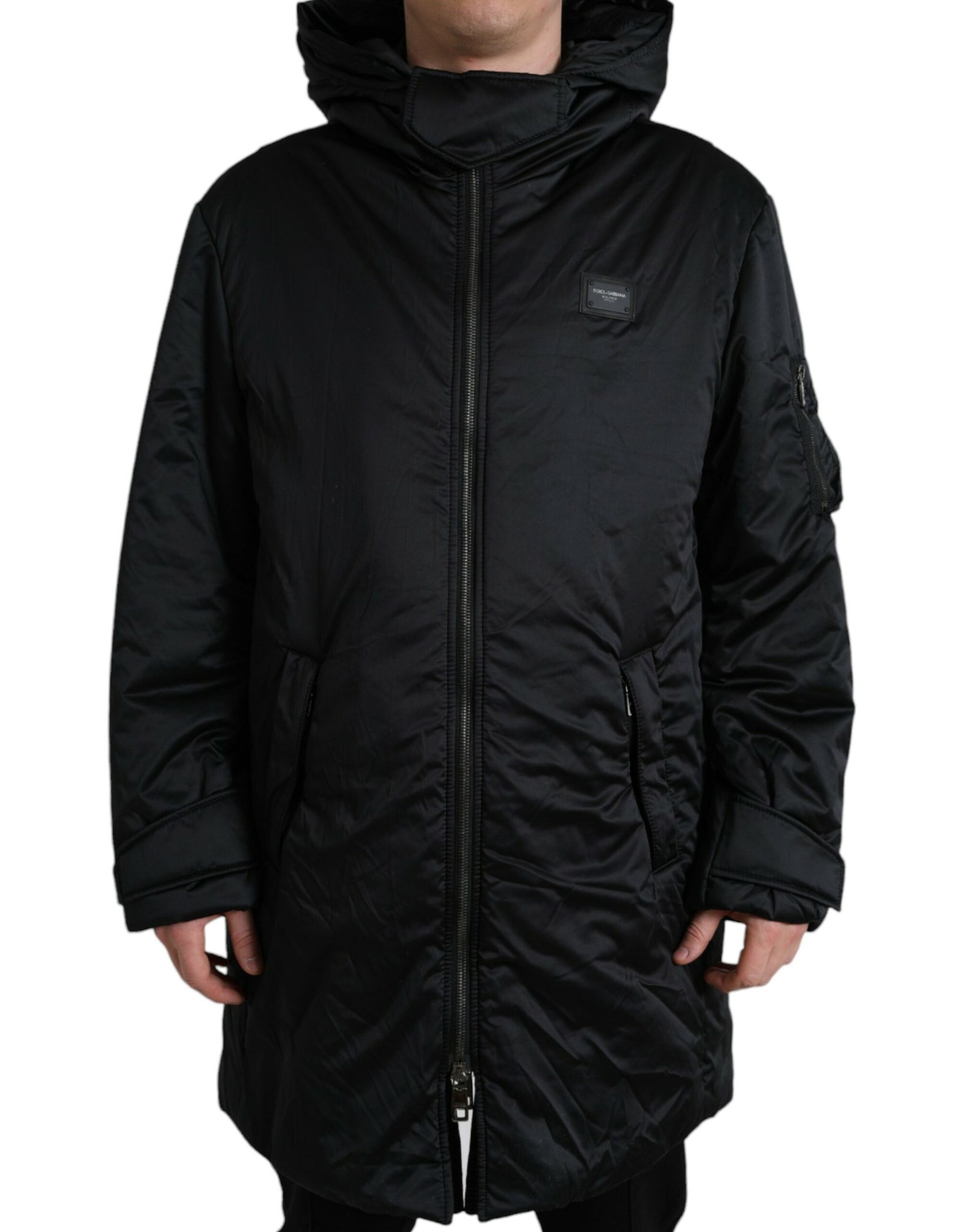 Dolce & Gabbana Black Polyester Hooded Logo Full Zip Jacket
