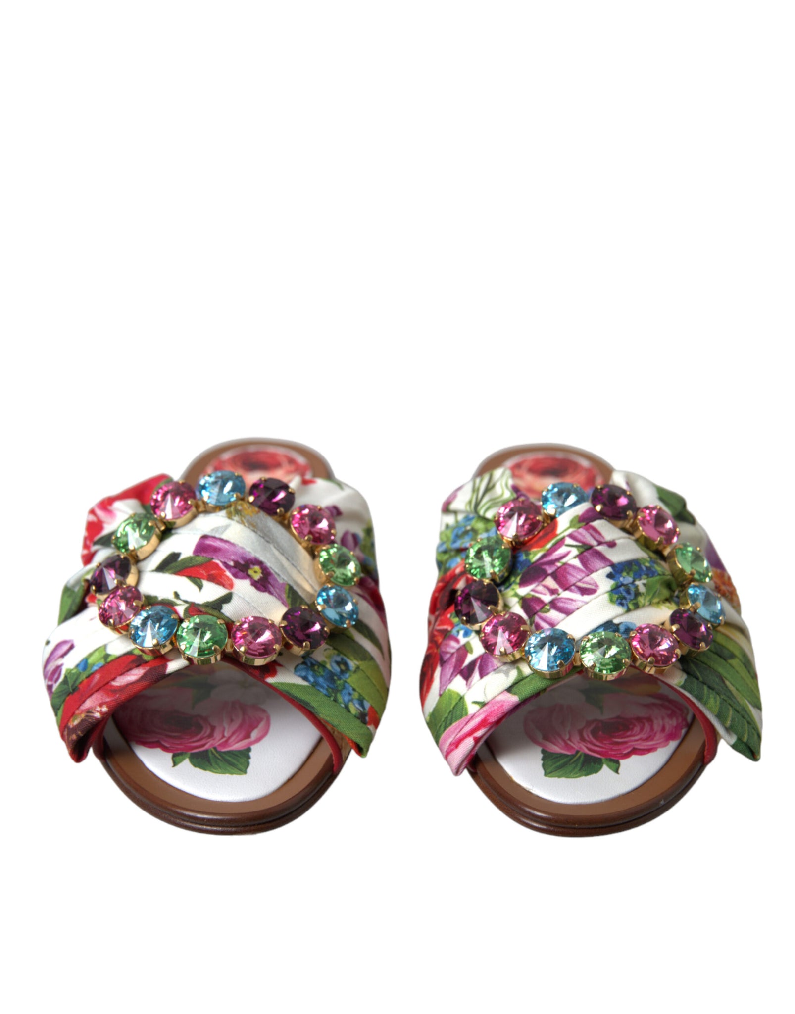 Dolce & Gabbana Multicolor Floral Flats Crystal Sandals Shoes