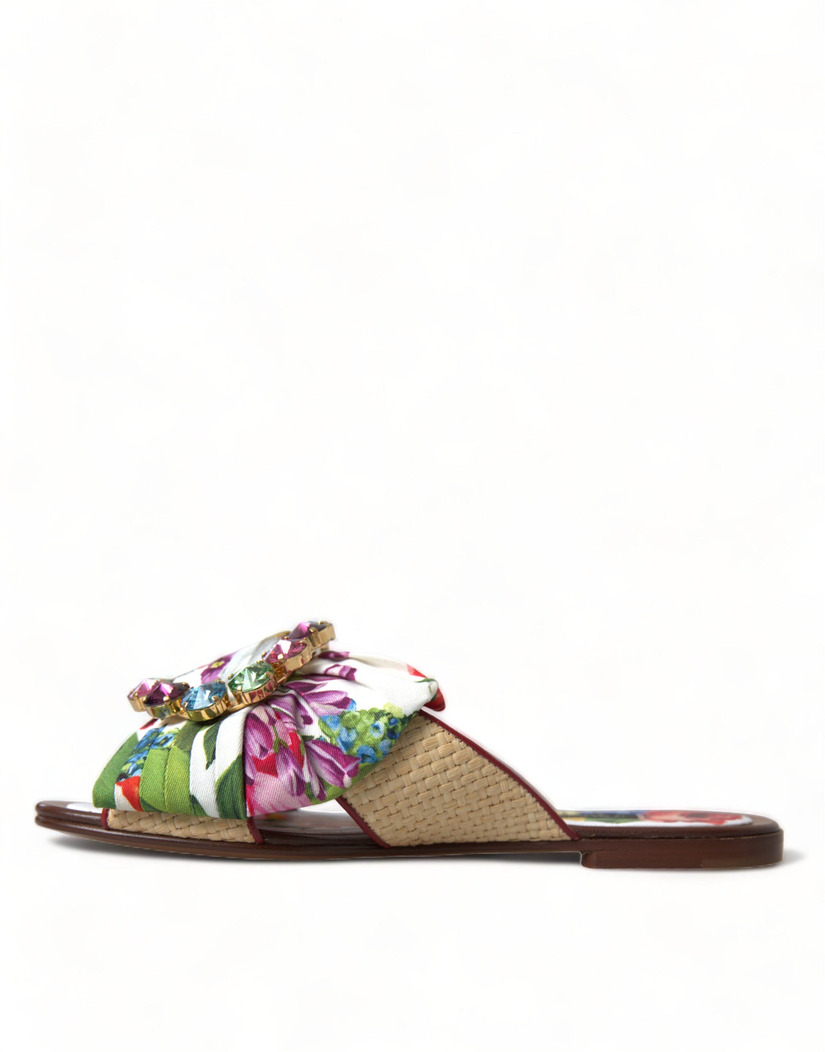 Dolce & Gabbana Multicolor Floral Flats Crystal Sandals Shoes