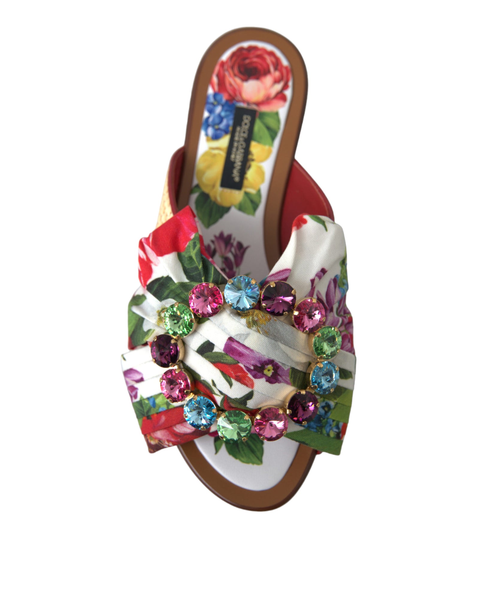 Dolce & Gabbana Multicolor Floral Flats Crystal Sandals Shoes