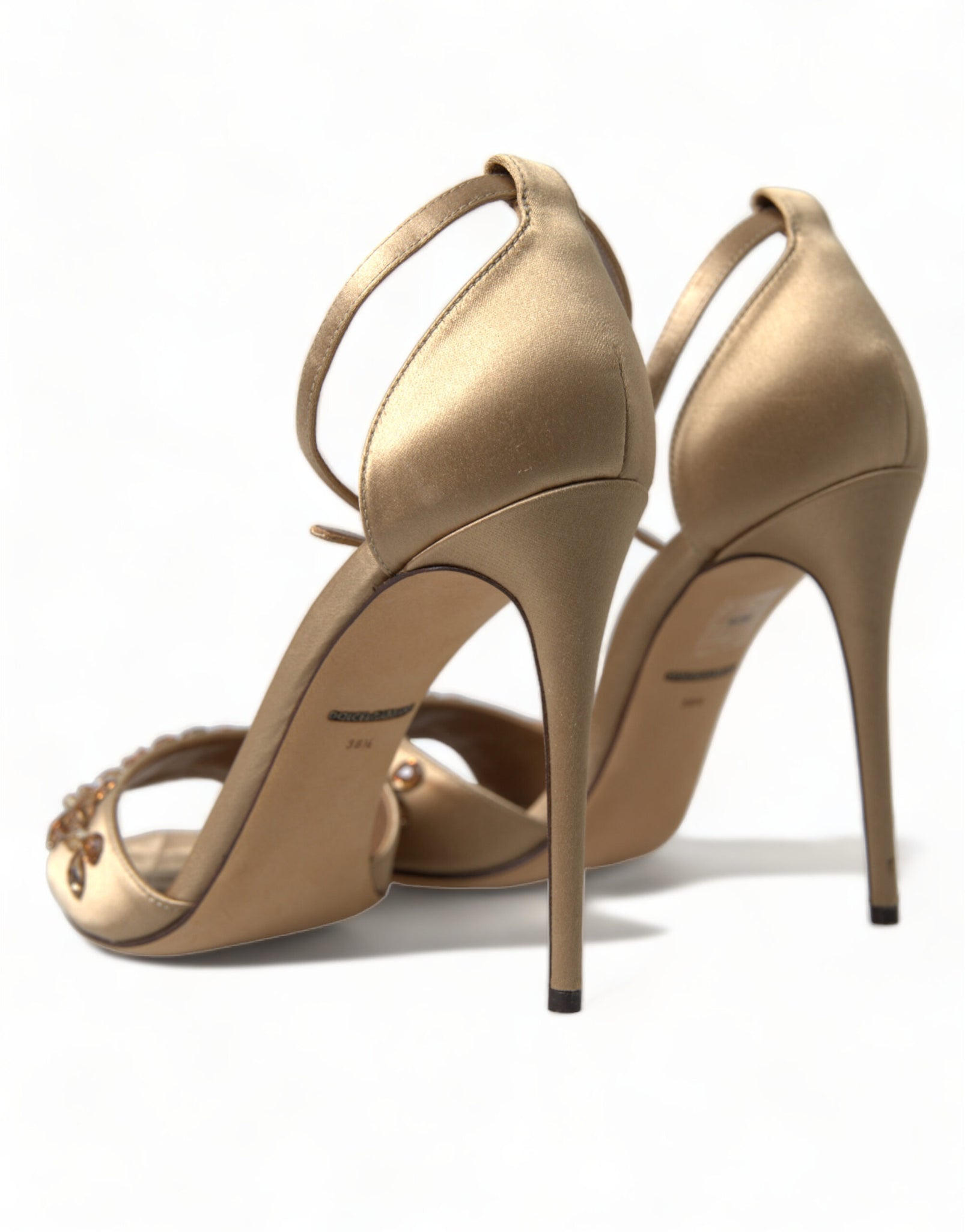 Dolce & Gabbana Gold Satin Ankle Strap Crystal Sandals Shoes