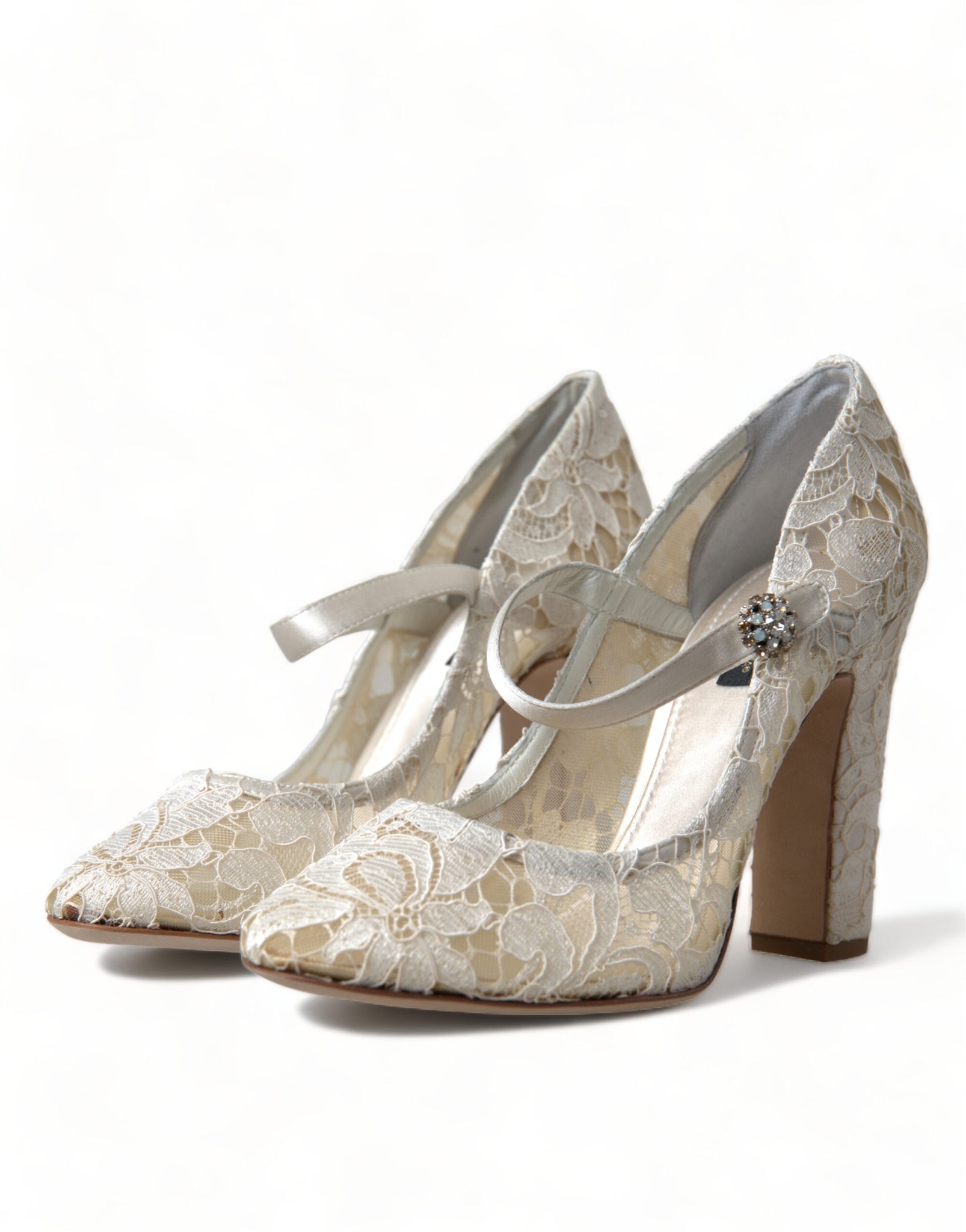 Dolce & Gabbana White Lace Crystals Heels Sandals Shoes