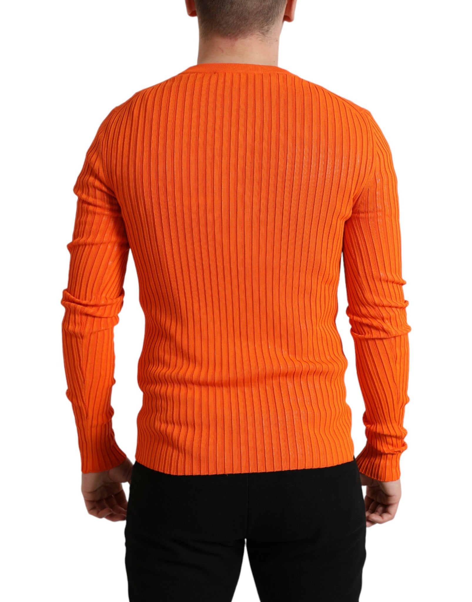 Dolce & Gabbana Orange Knitted Crewneck Men Pullover Sweater