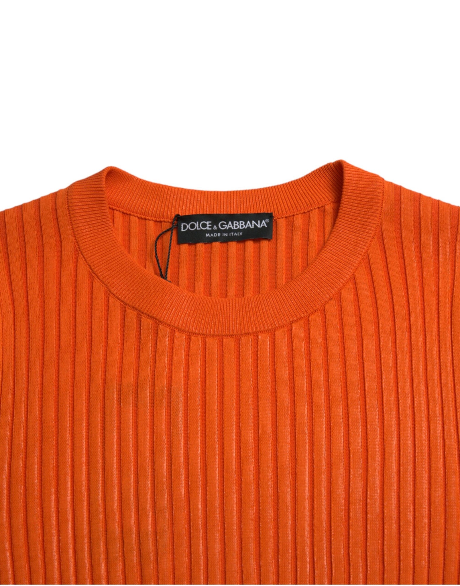 Dolce & Gabbana Orange Knitted Crewneck Men Pullover Sweater