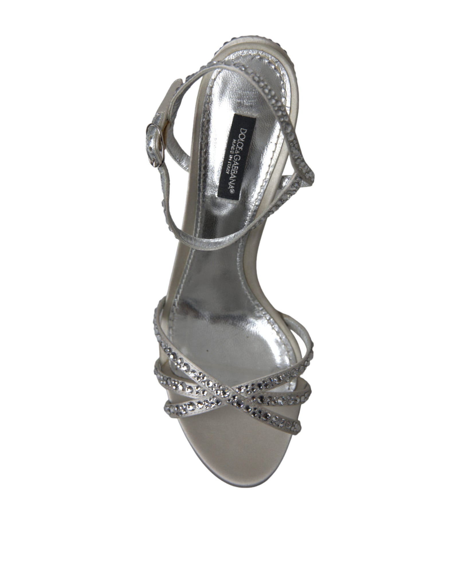 Dolce & Gabbana Silver Crystal Ankle Strap Sandals Shoes